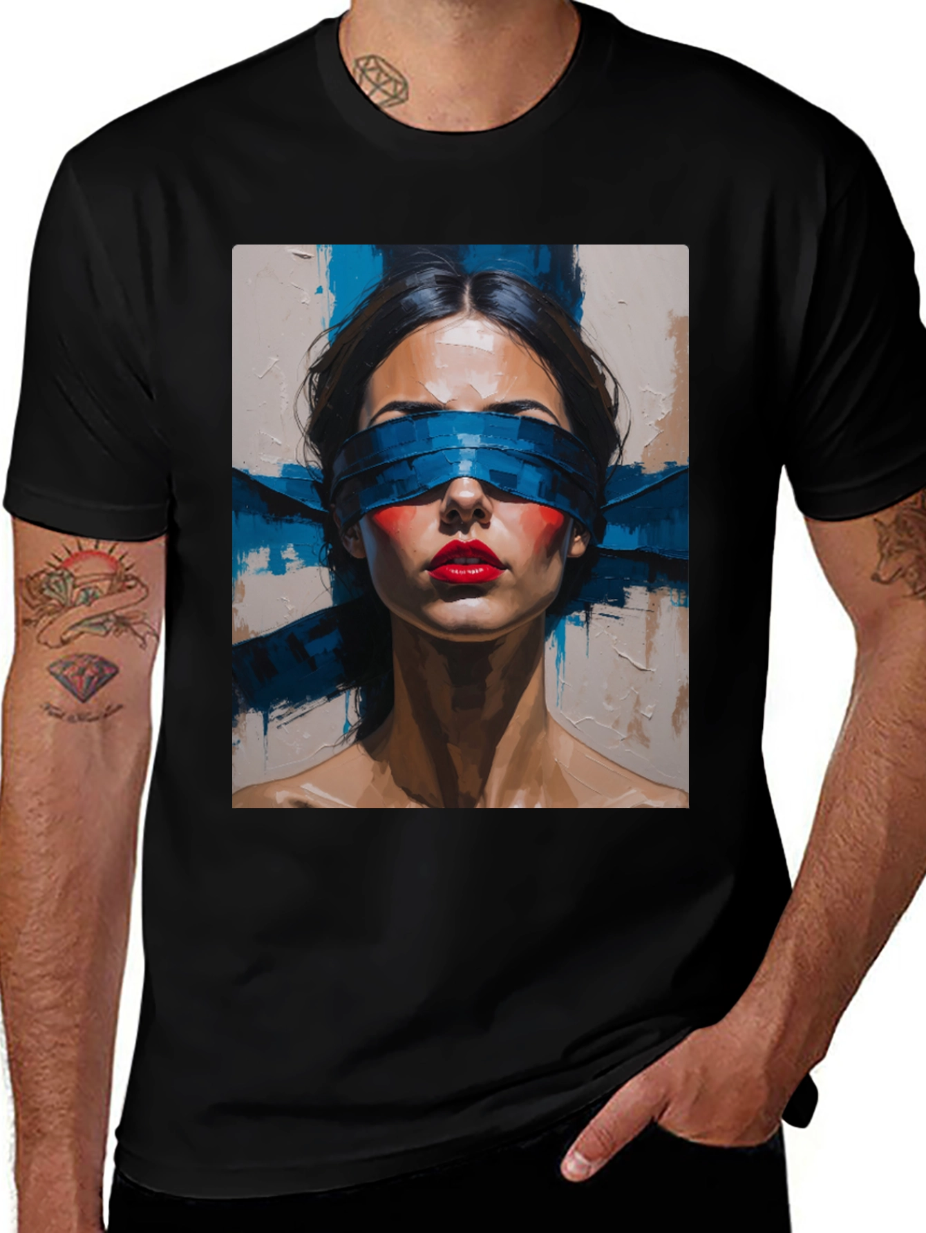 Artistic Blindfolded Woman Graphic Tee - Unisex