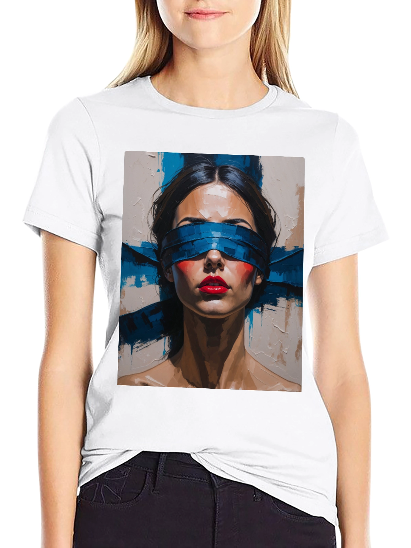 Artistic Blindfolded Woman Graphic Tee - Unisex