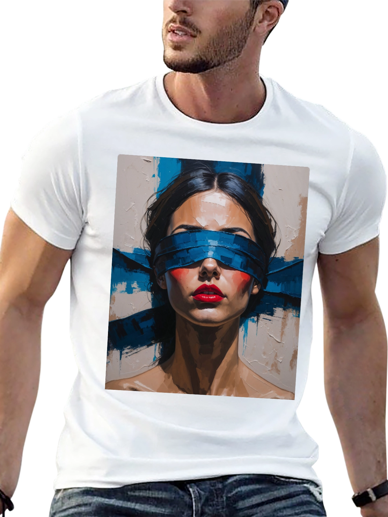 Artistic Blindfolded Woman Graphic Tee - Unisex