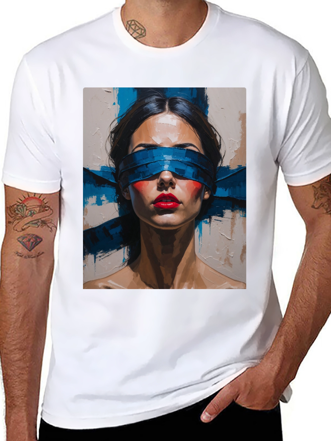 Artistic Blindfolded Woman Graphic Tee - Unisex