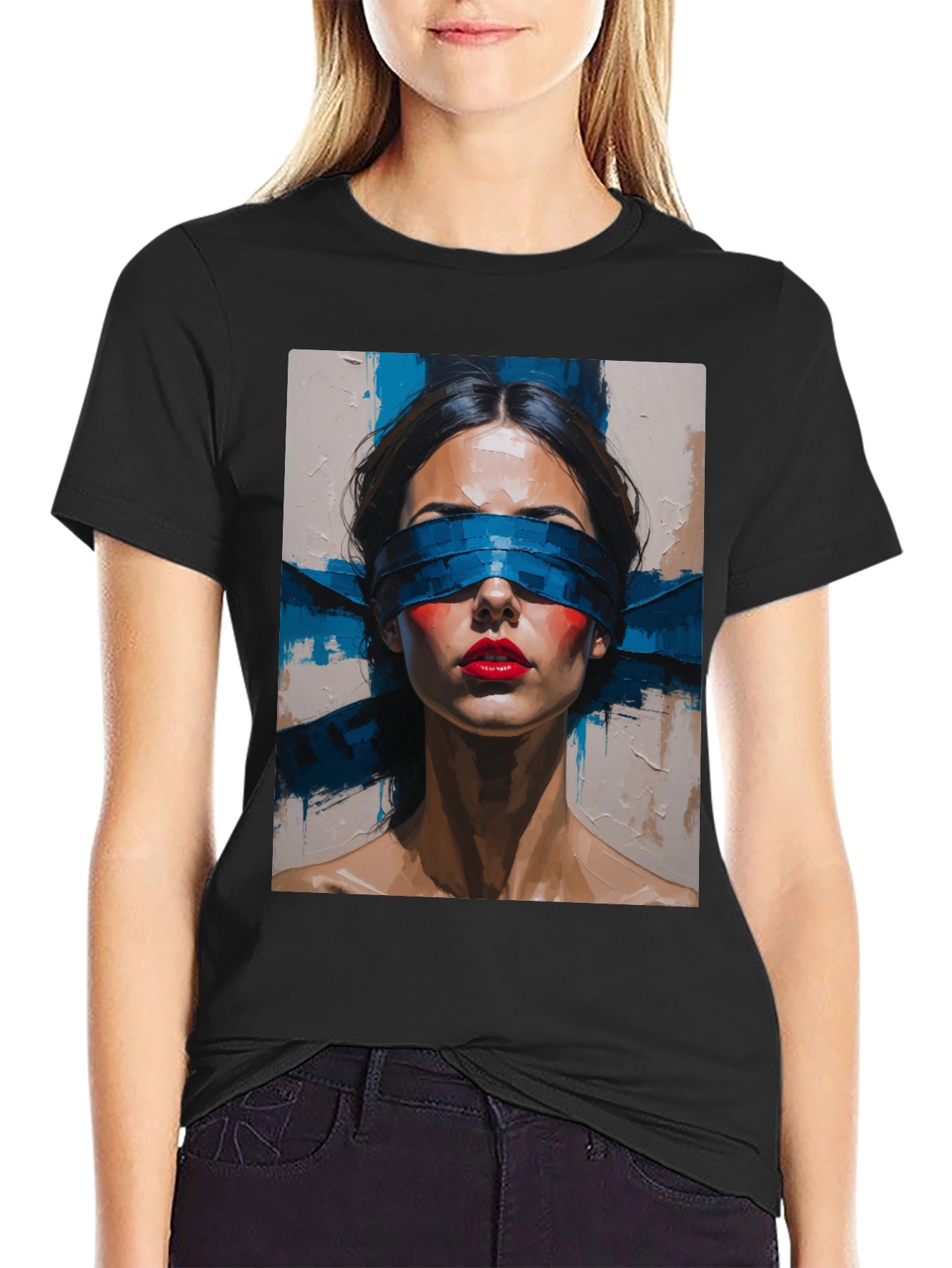 Artistic Blindfolded Woman Graphic Tee - Unisex