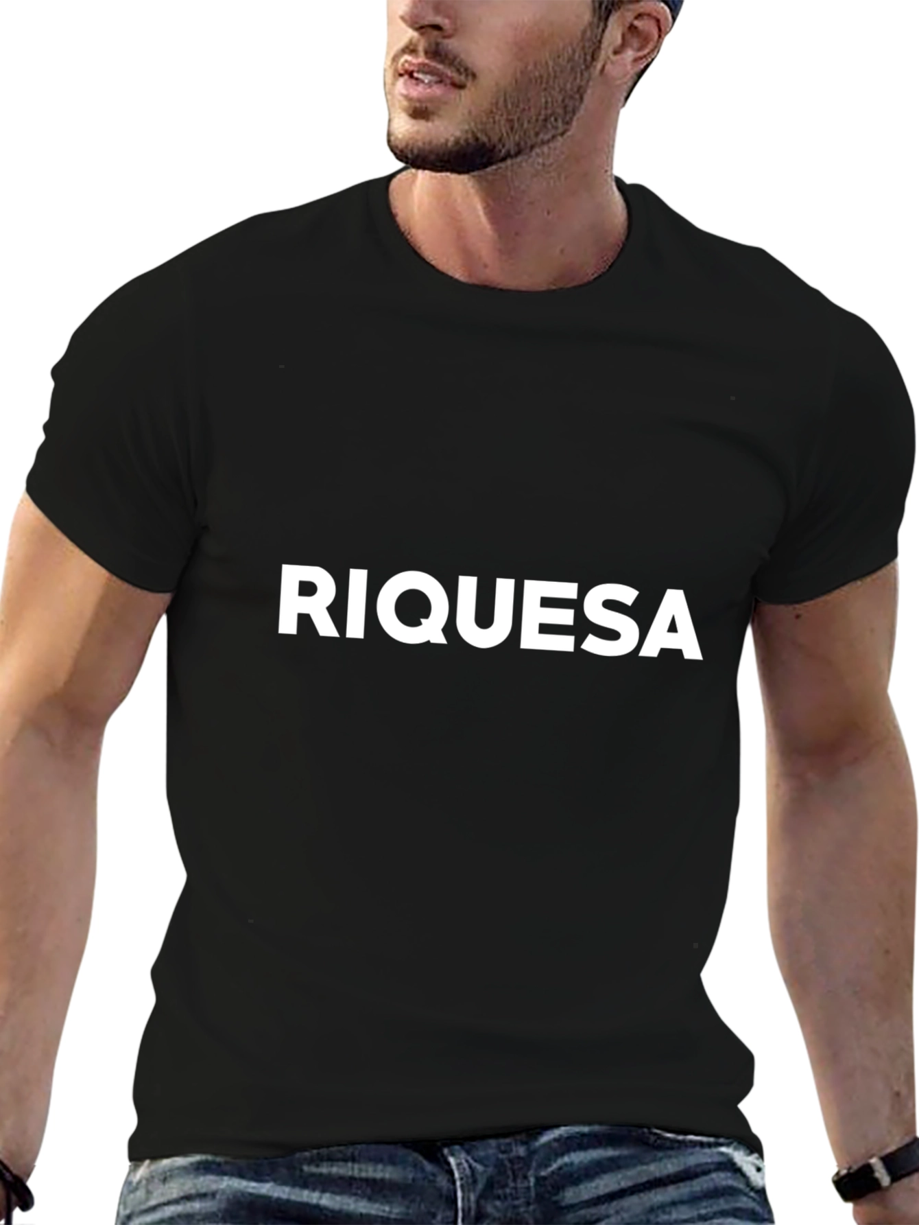 Riquesa Black Crew Neck T-Shirt Casual Streetwear