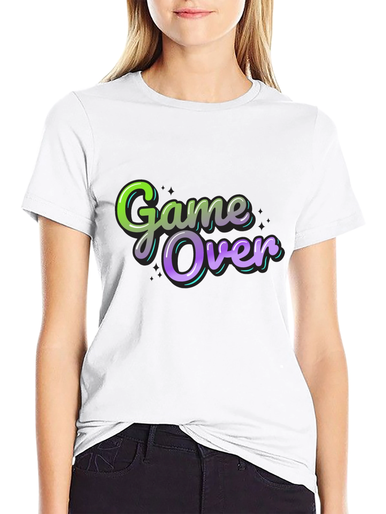 Game Over Graphic Print Black T-Shirt