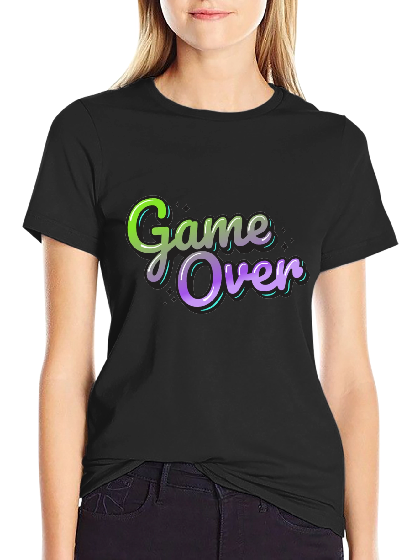Game Over Graphic Print Black T-Shirt