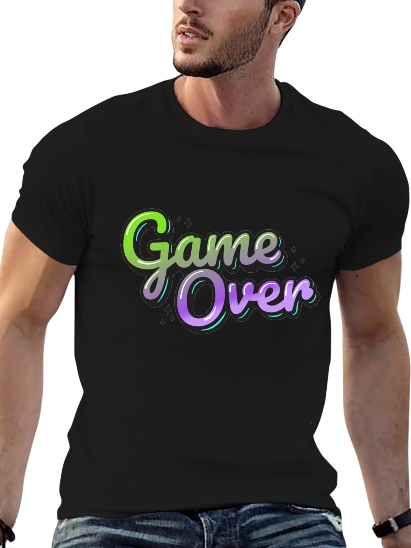 Game Over Graphic Print Black T-Shirt