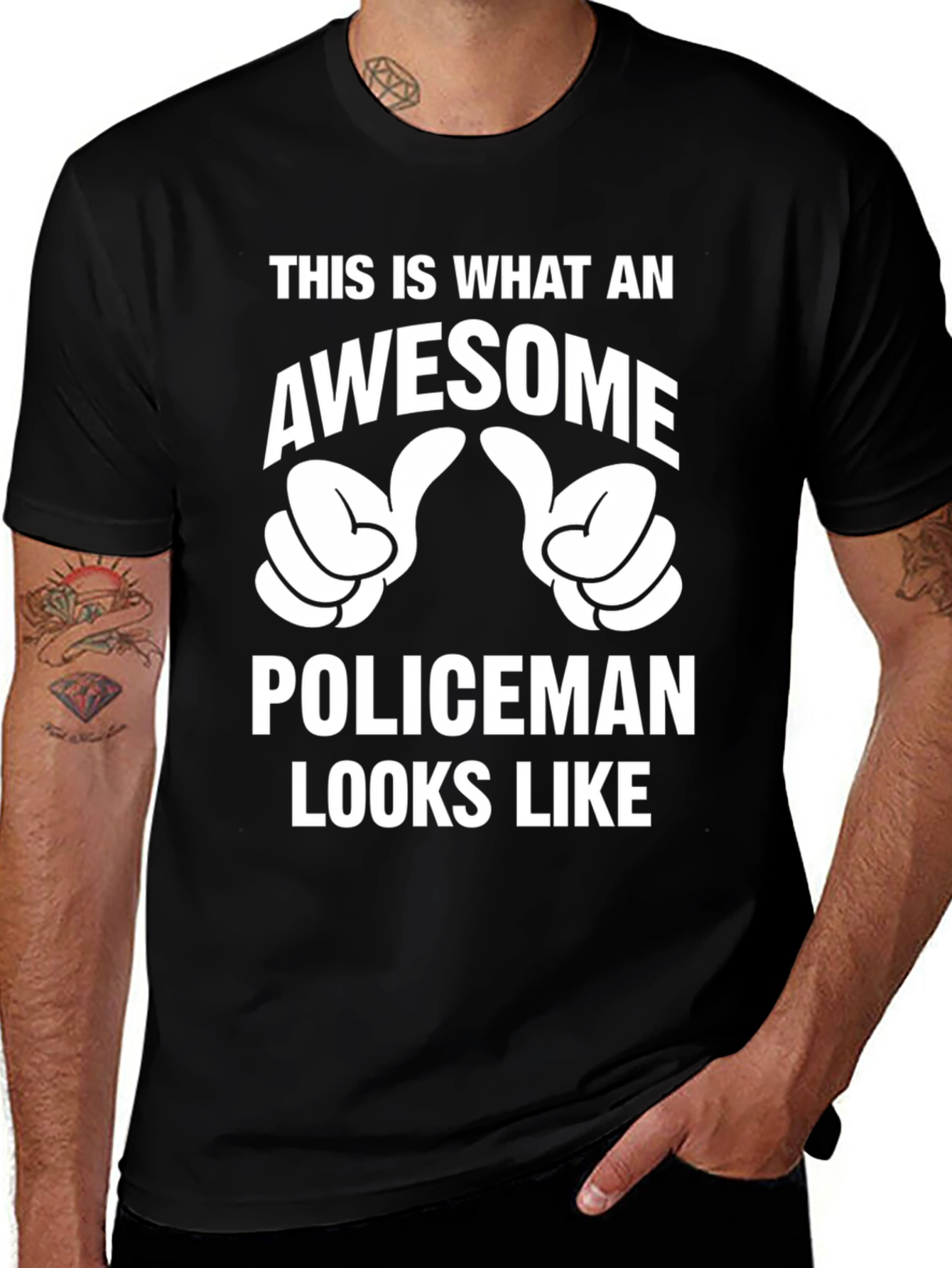 Awesome Policeman Graphic Tee - Black Cotton T-Shirt