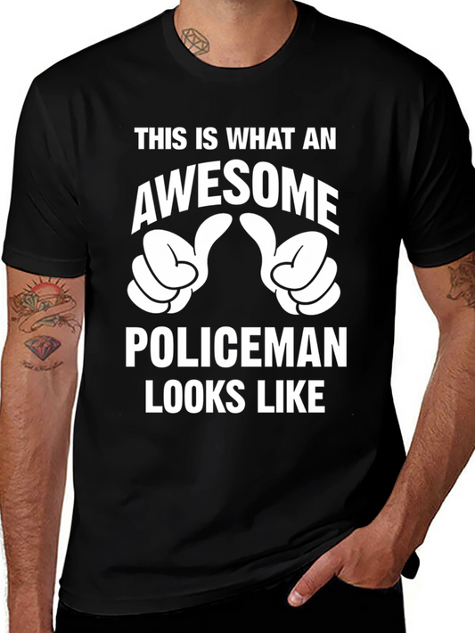 Awesome Policeman Graphic Tee - Black Cotton T-Shirt