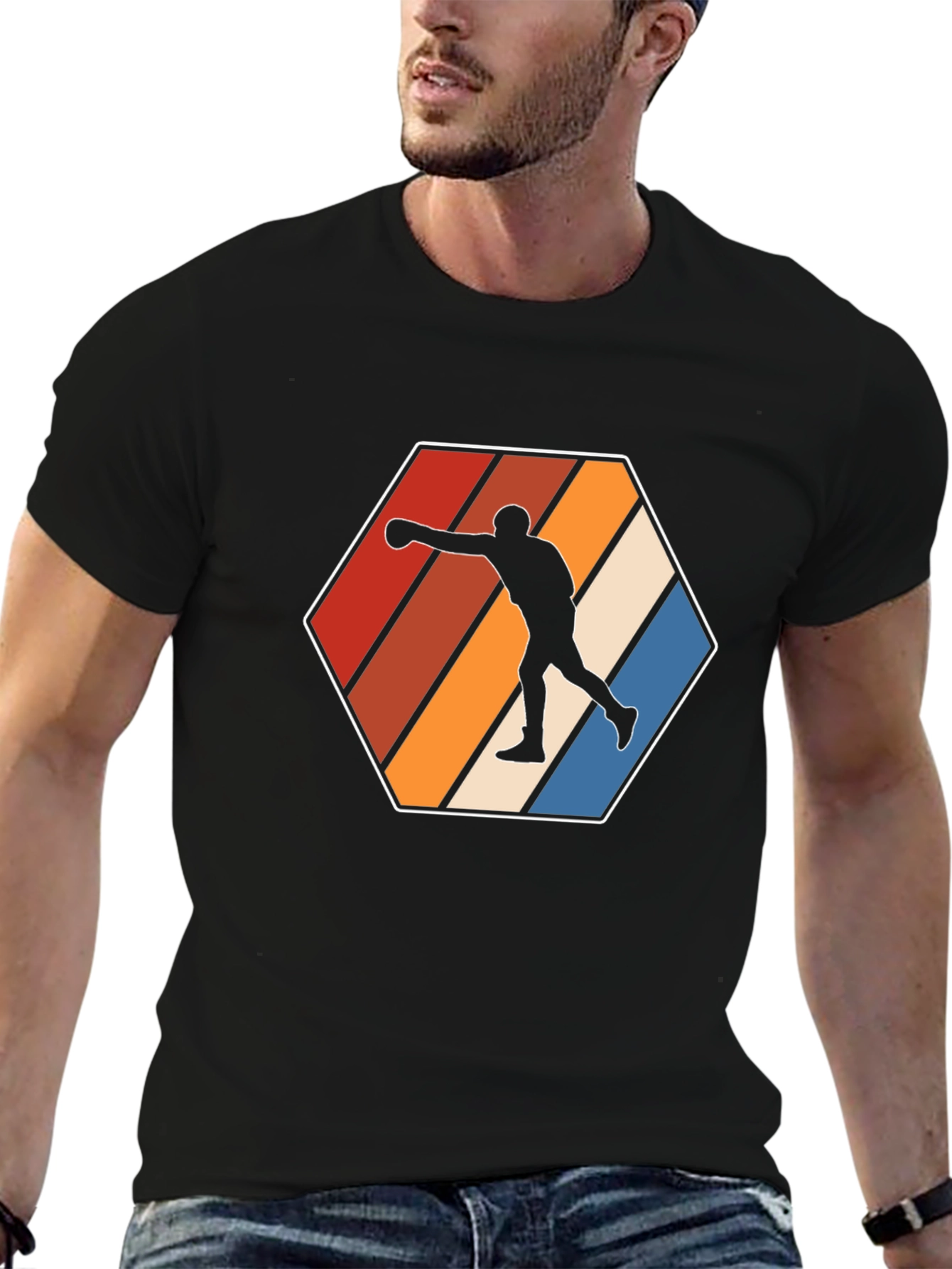 Retro Boxer T-Shirt - Black Cotton Tee