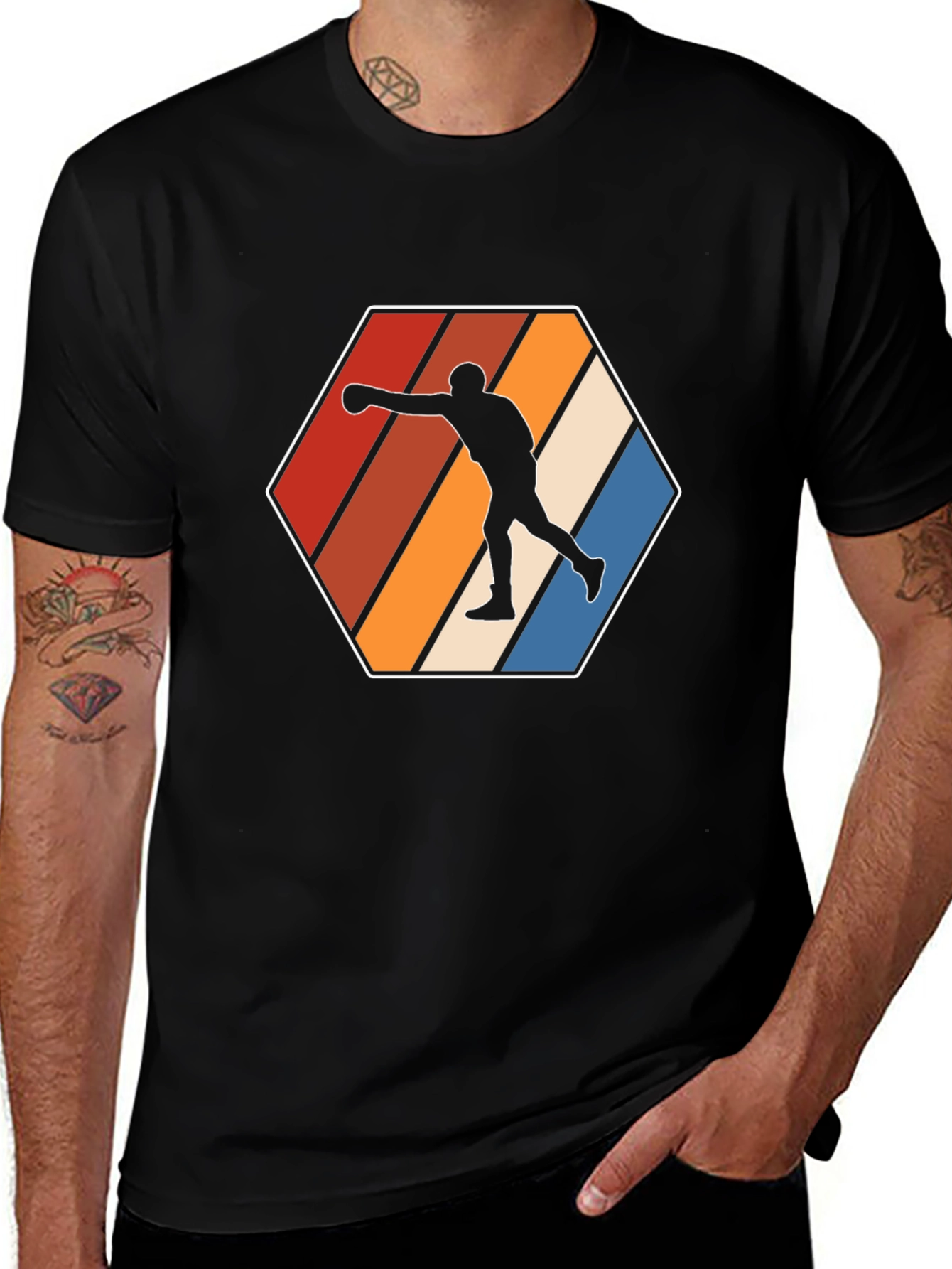 Retro Boxer T-Shirt - Black Cotton Tee