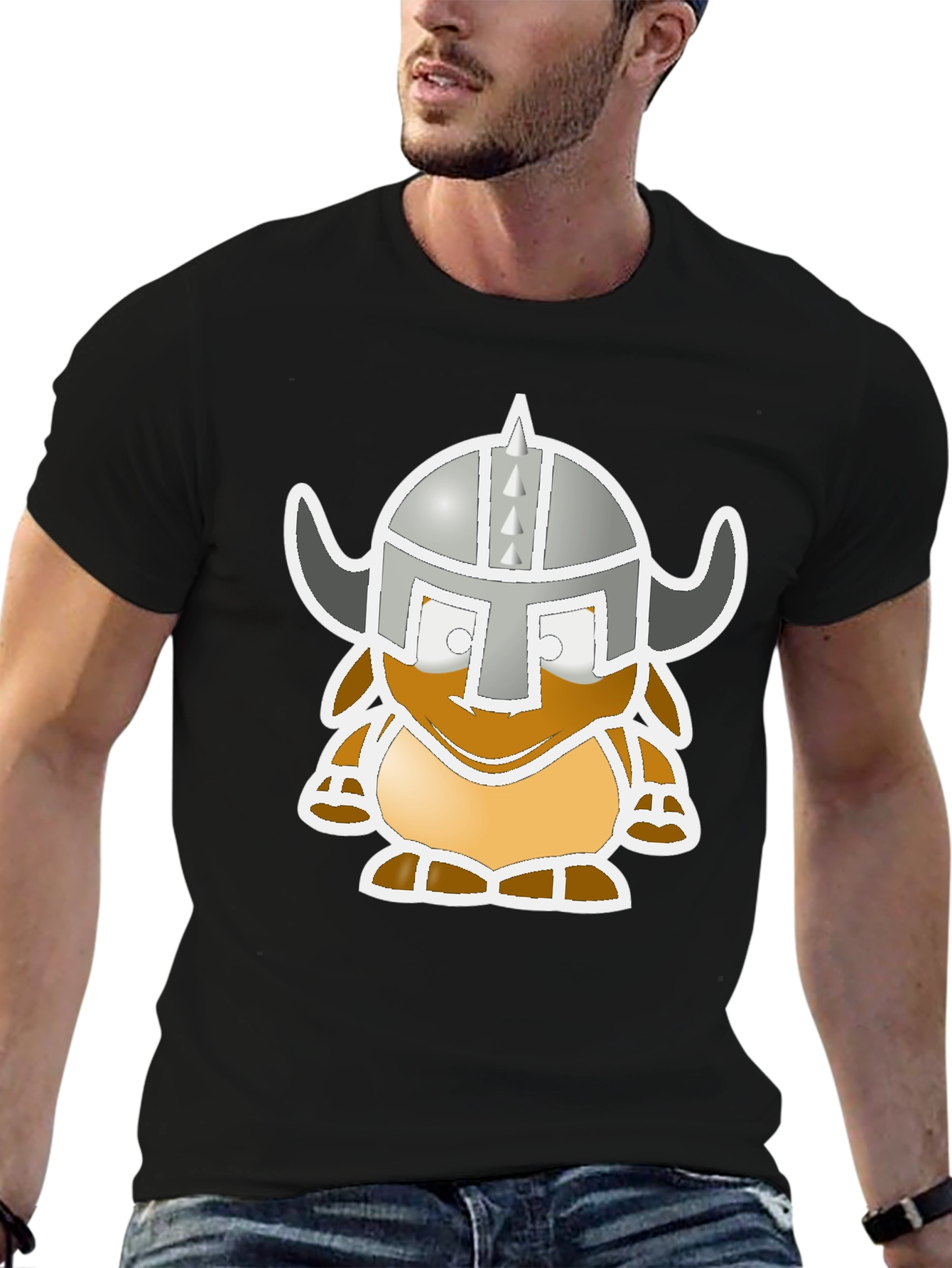 Viking Cartoon Graphic Black Tee