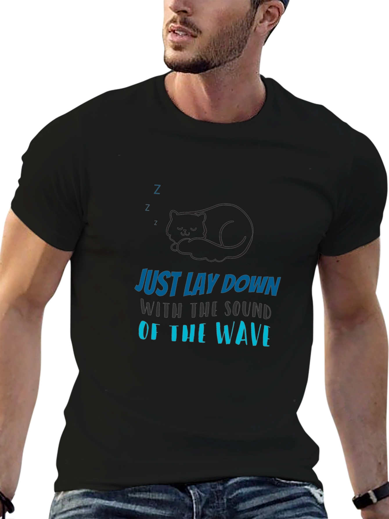Relax Cat Waves Black Tee