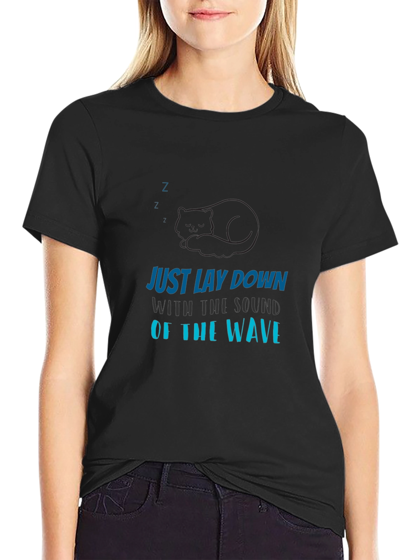 Relax Cat Waves Black Tee