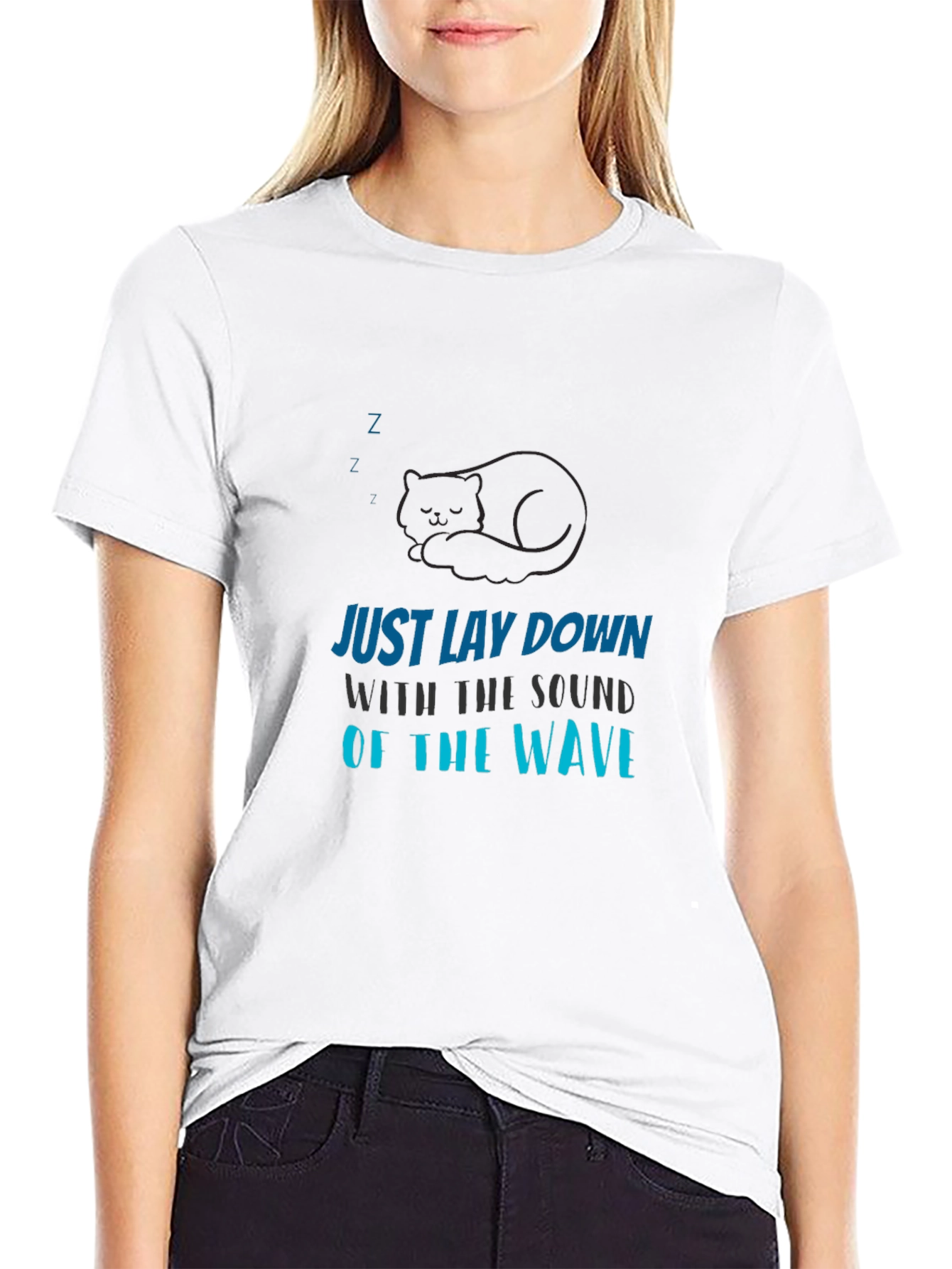 Relax Cat Waves Black Tee