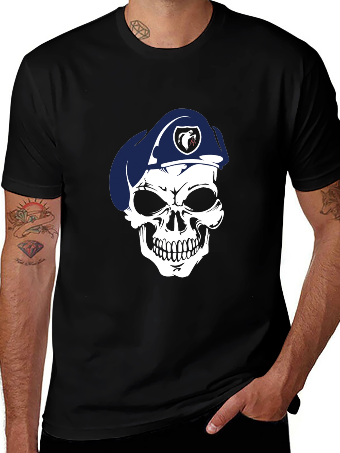Skull Beret Graphic T-Shirt