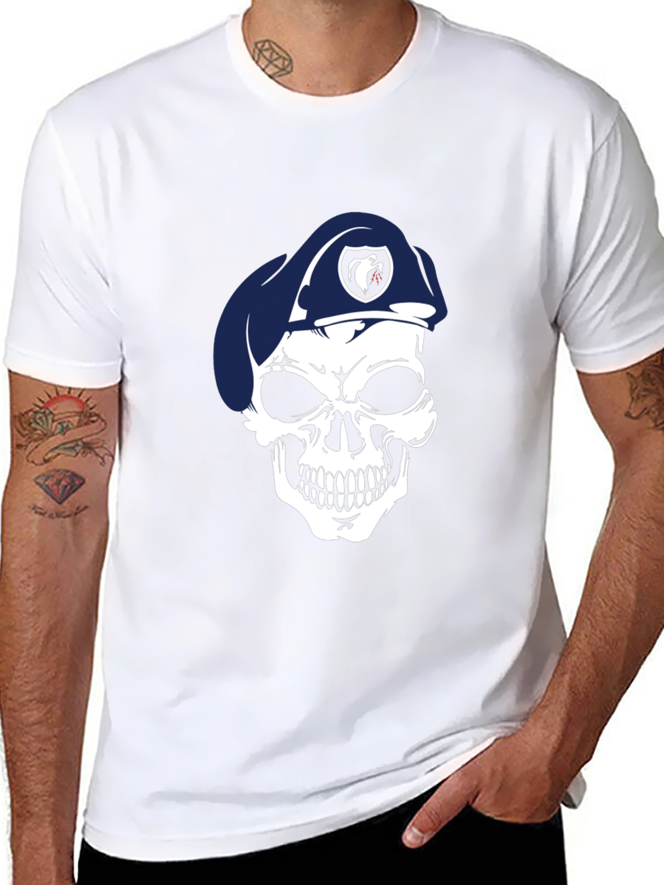 Skull Beret Graphic T-Shirt