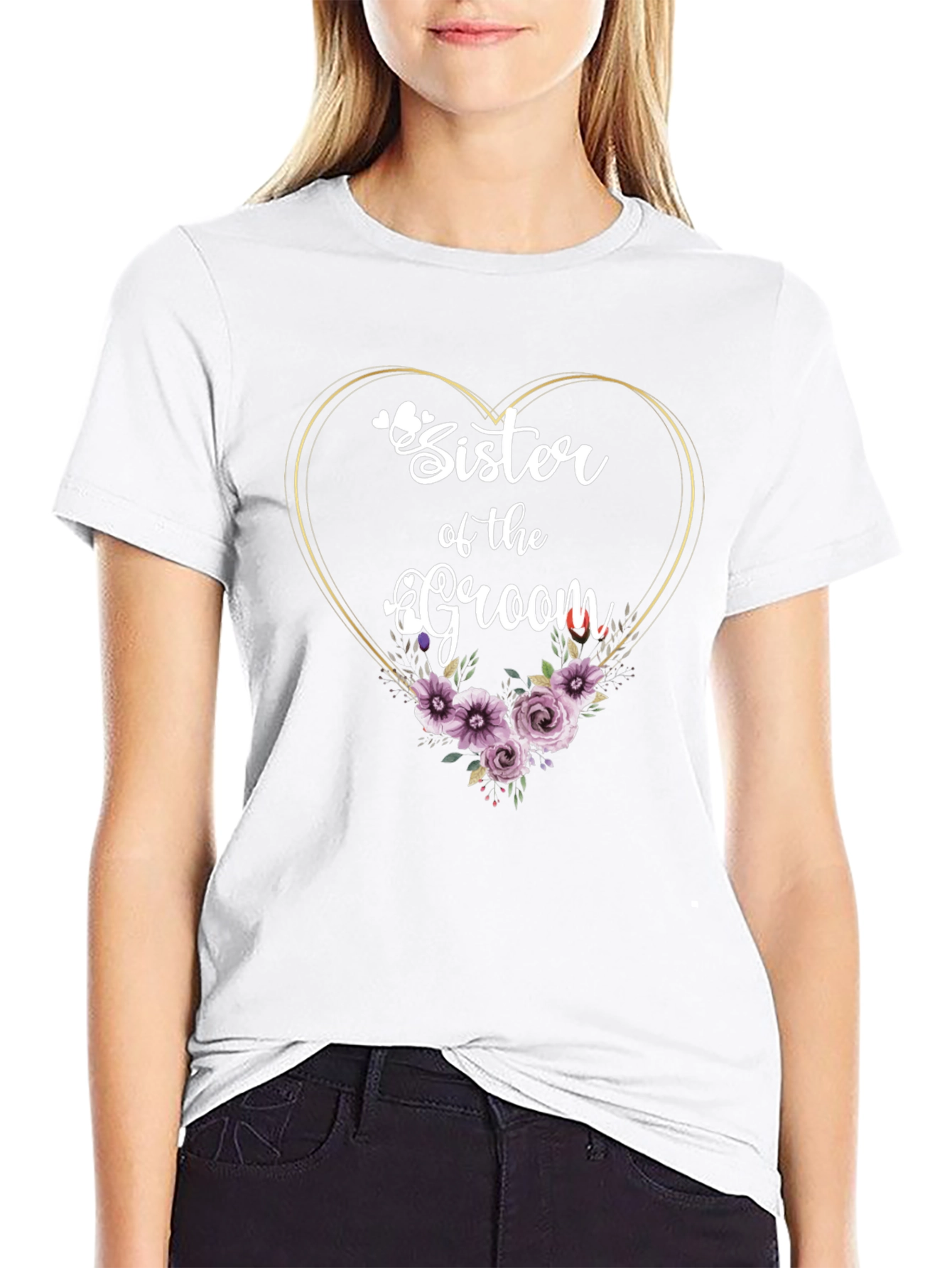 Sister of the Groom Floral Heart T-Shirt