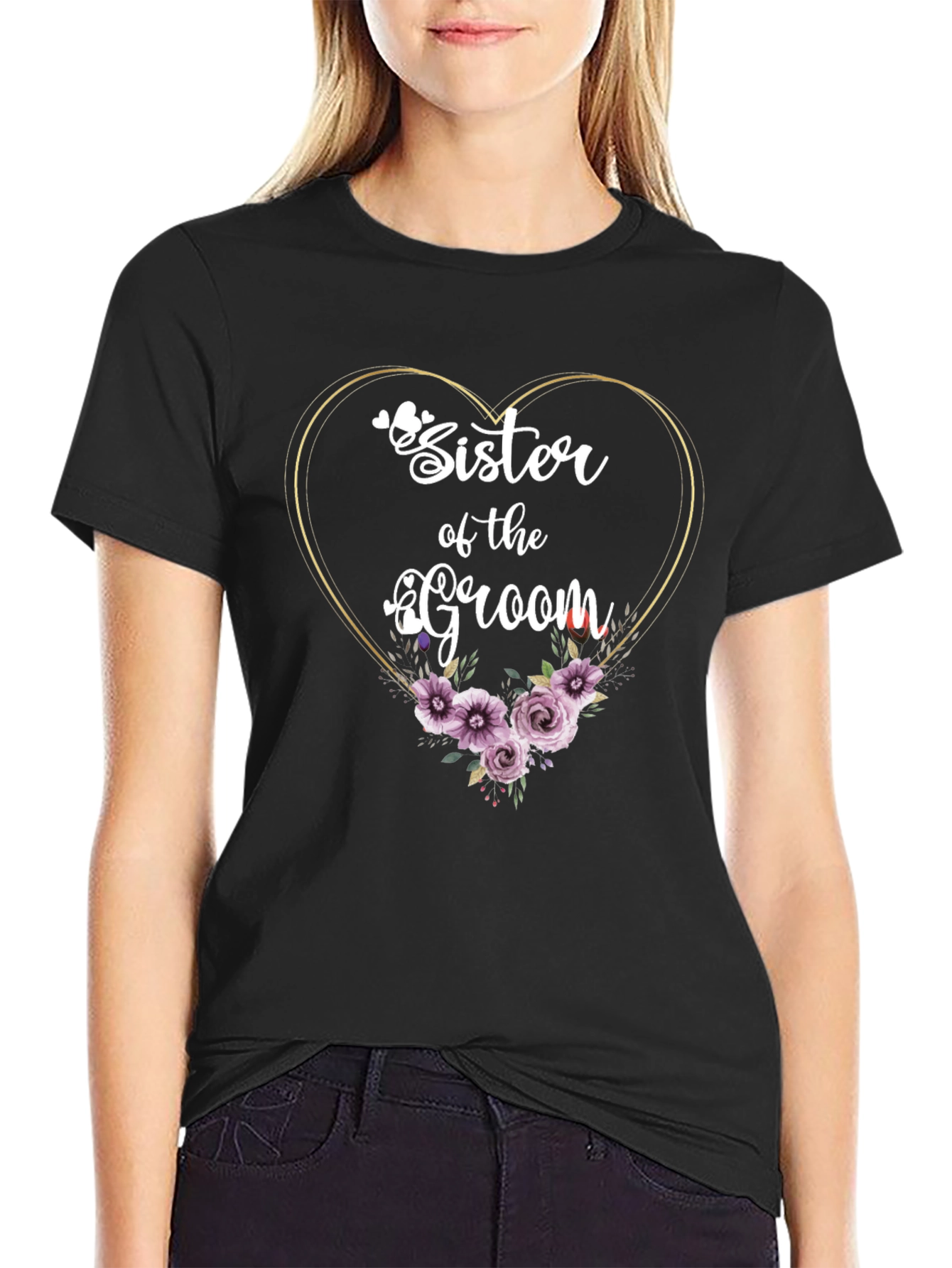 Sister of the Groom Floral Heart T-Shirt