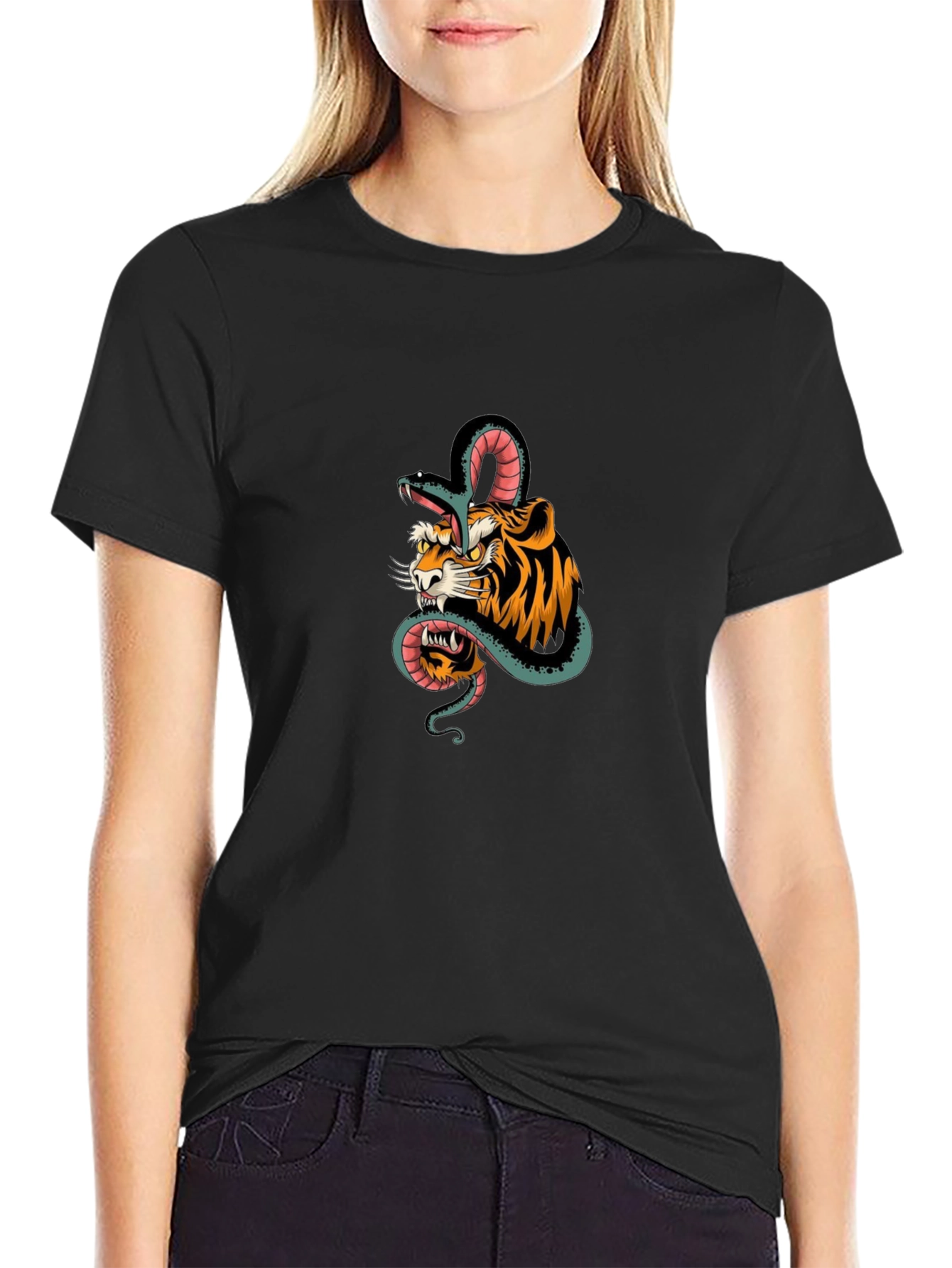 Tiger & Snake Graphic Black Tee