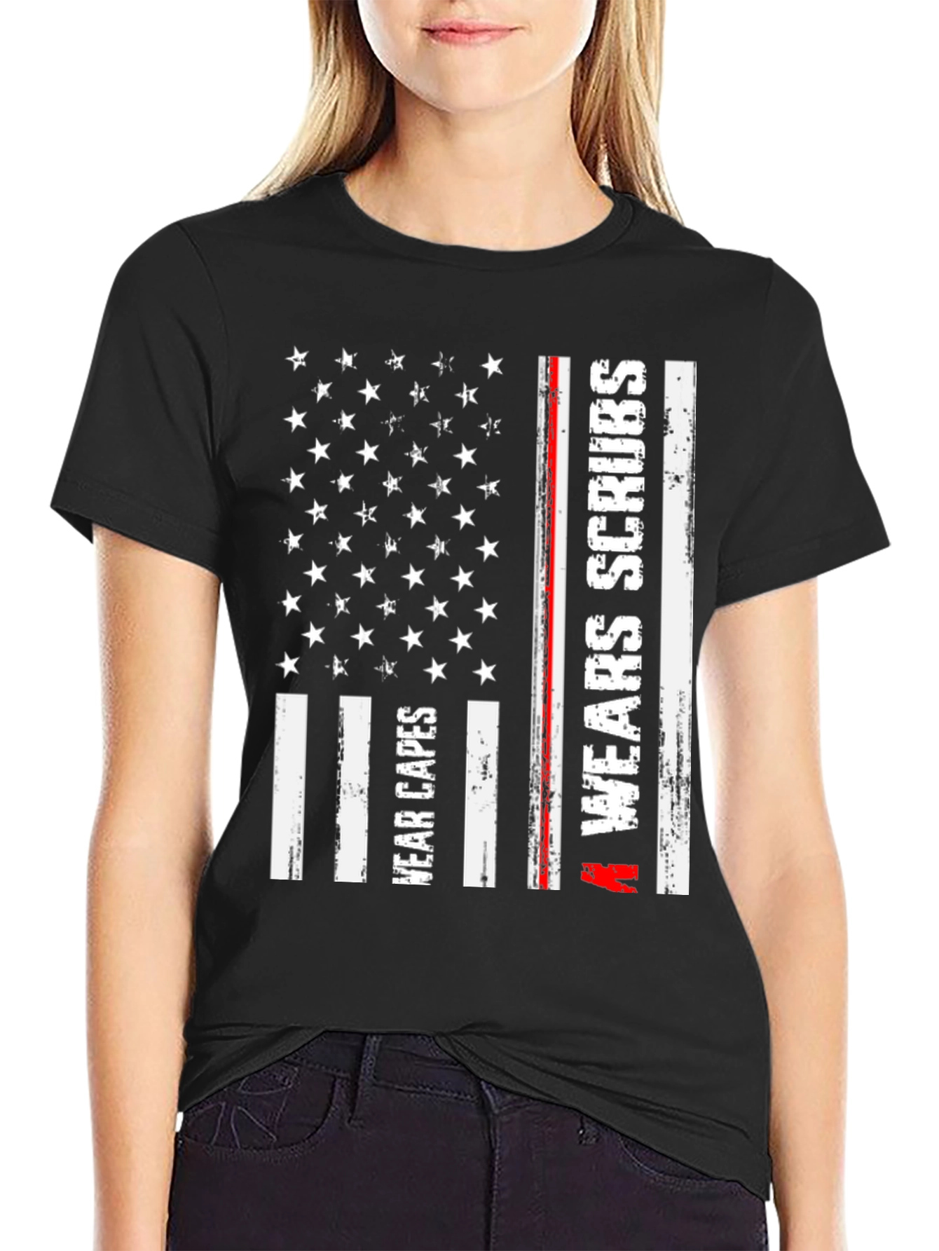Nurse American Flag T-Shirt Wear Capes Wear Scrubs
