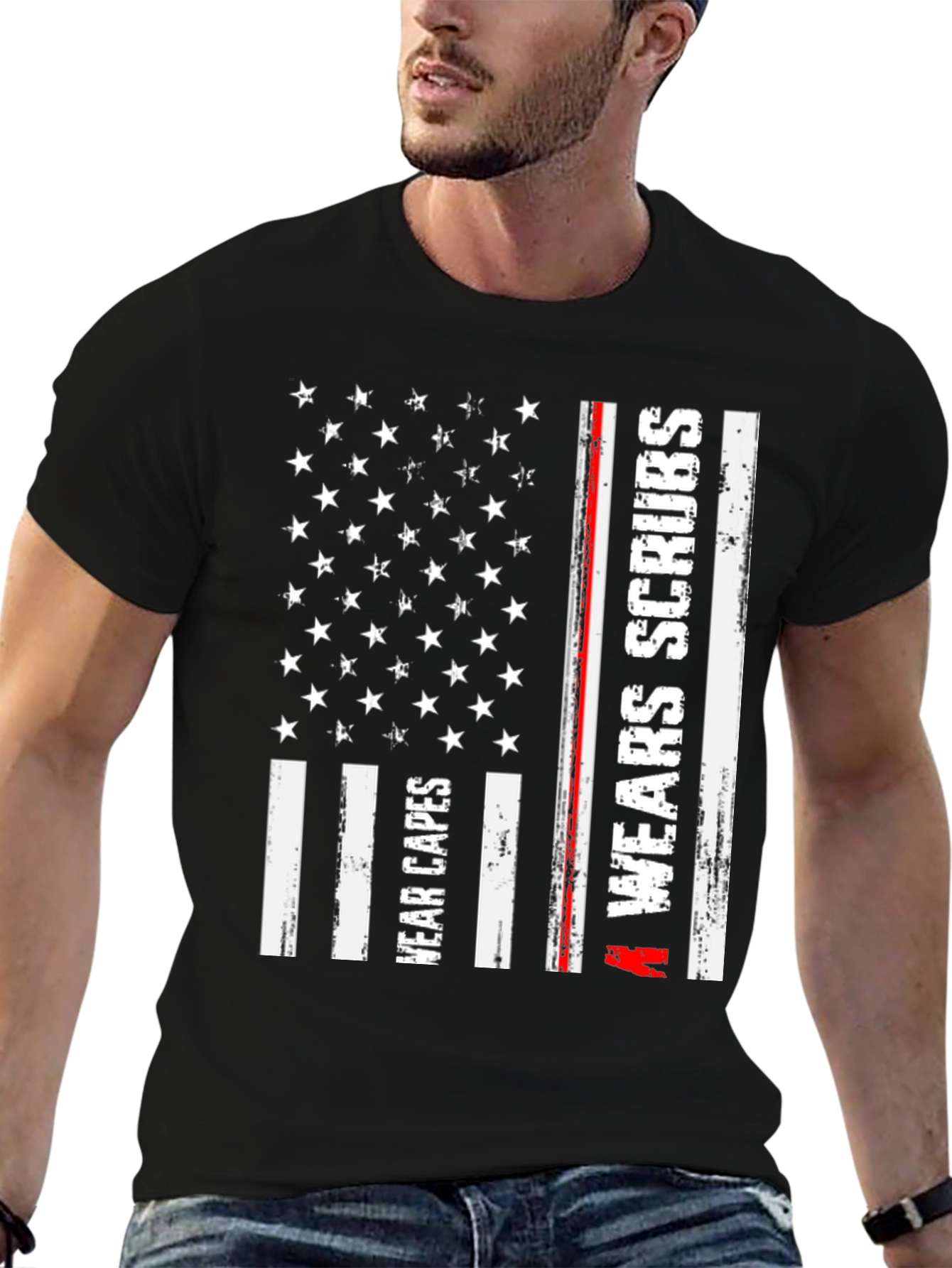 Nurse American Flag T-Shirt Wear Capes Wear Scrubs