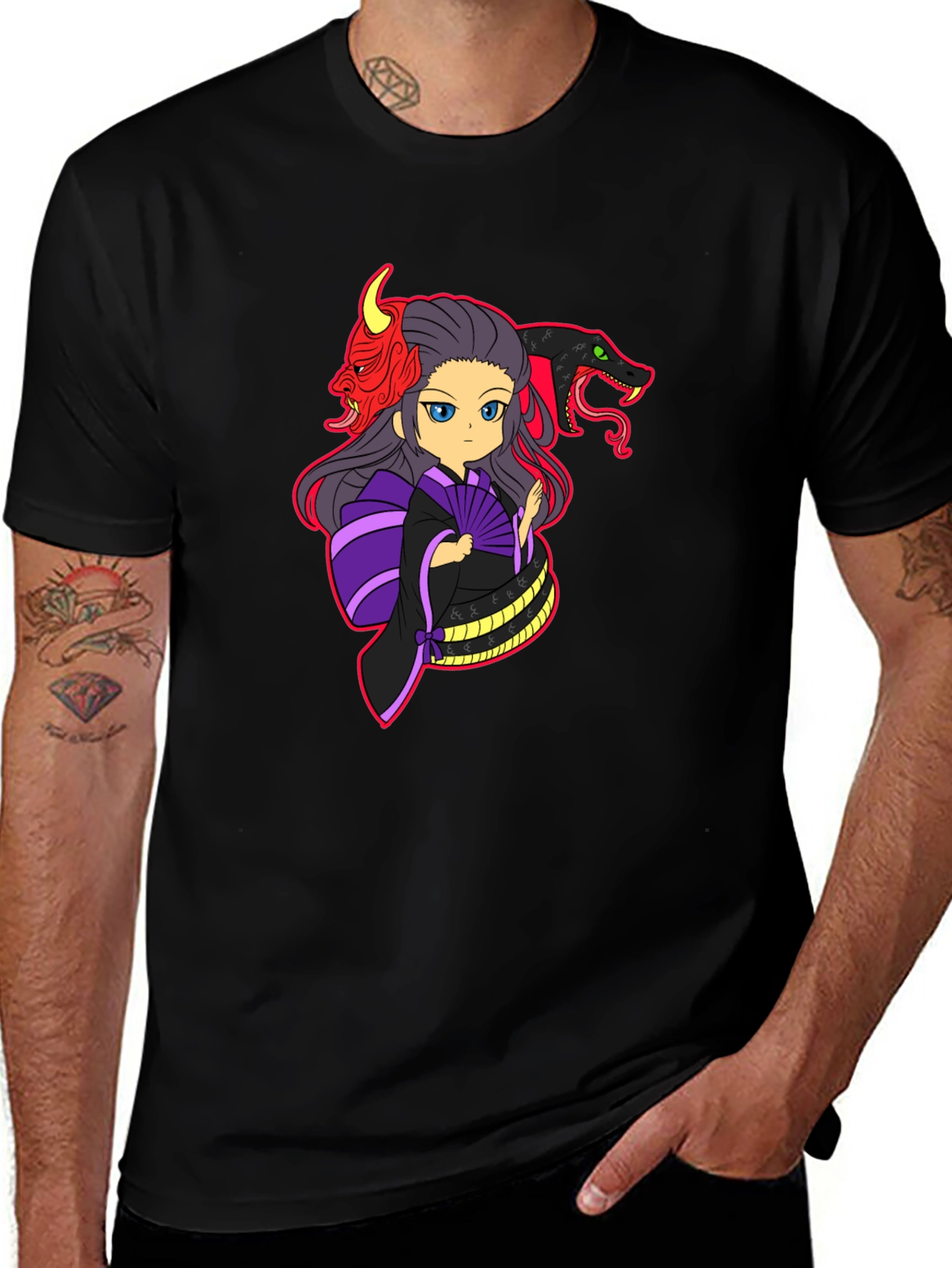 Anime Graphic Print Black T-Shirt