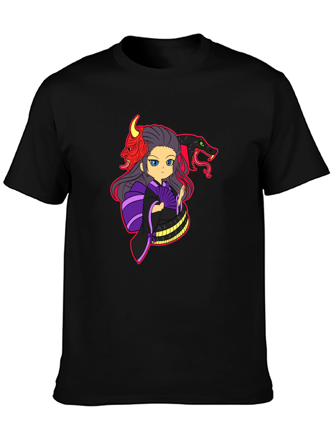 Anime Graphic Print Black T-Shirt