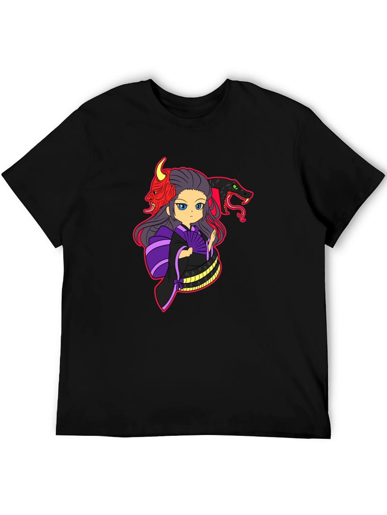 Anime Graphic Print Black T-Shirt