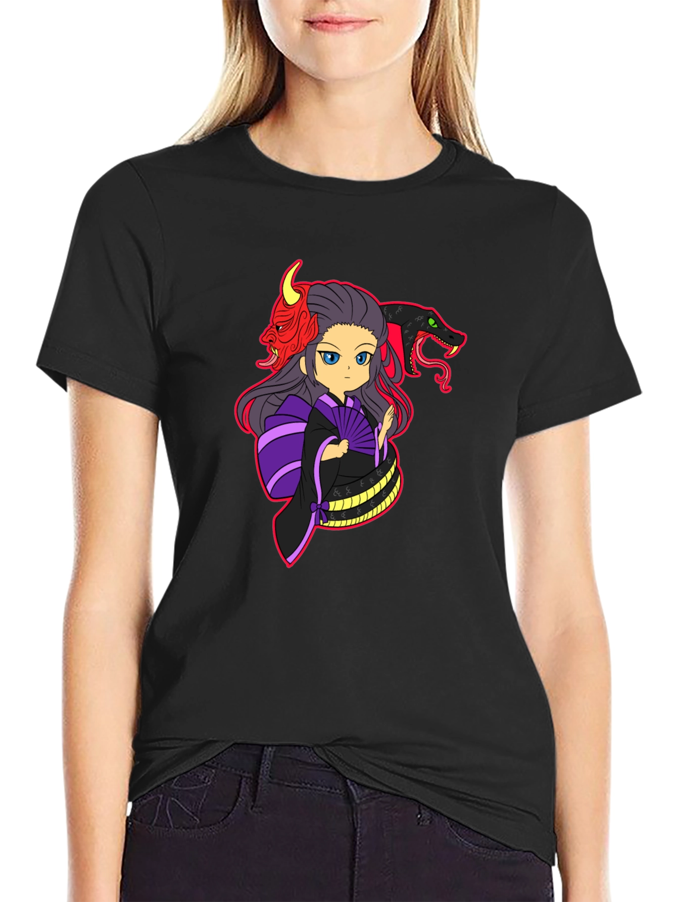 Anime Graphic Print Black T-Shirt