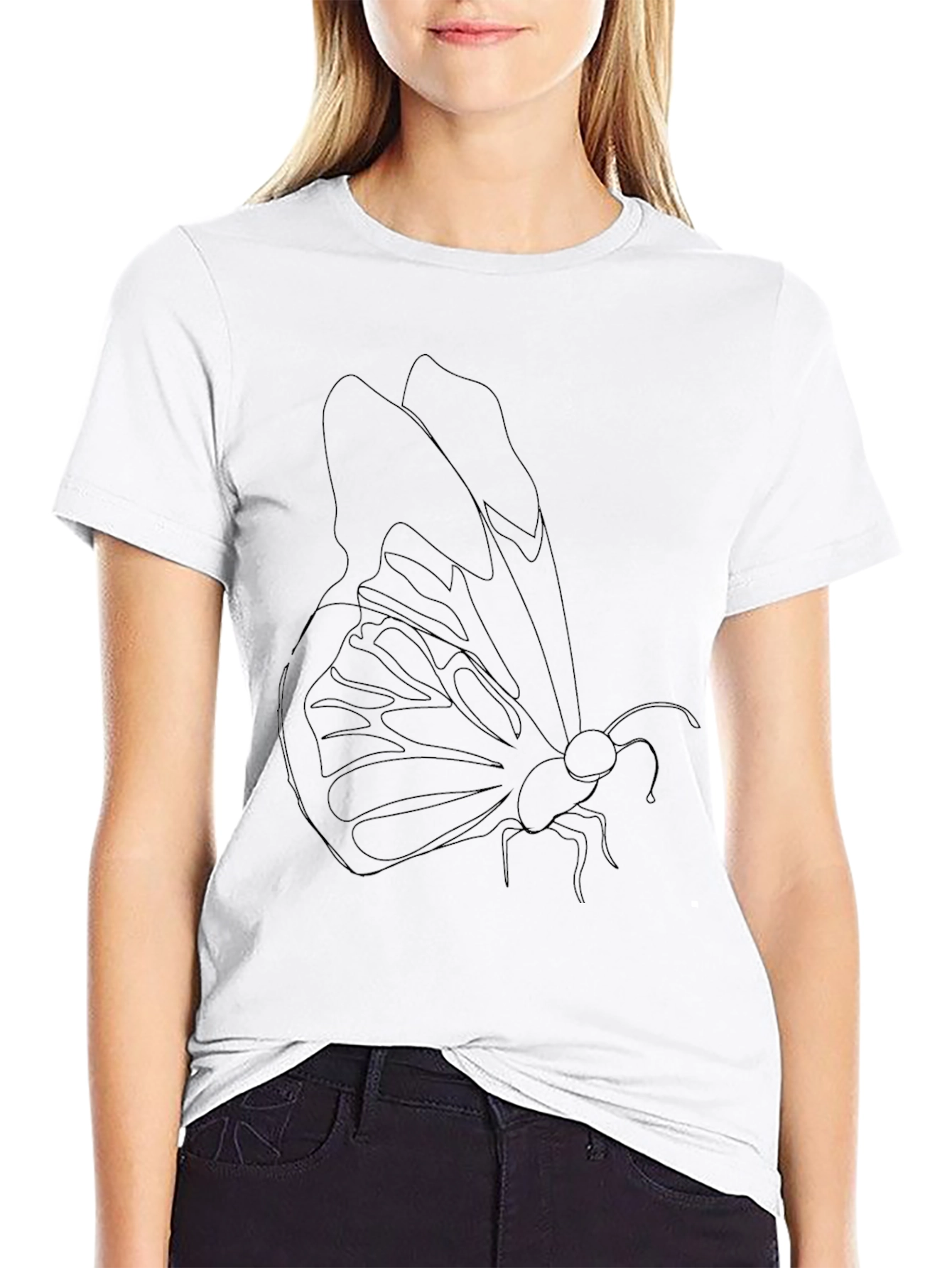 Butterfly Outline Graphic Tee - Modern Black T-Shirt