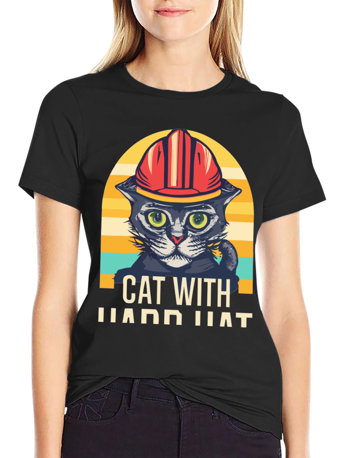 Cat with Hard Hat Graphic T-Shirt