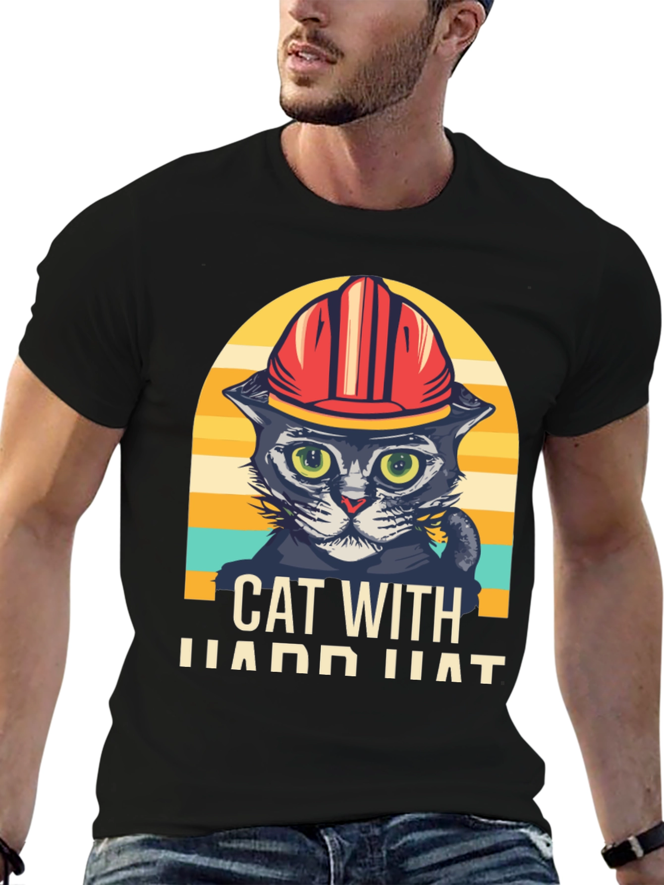 Cat with Hard Hat Graphic T-Shirt