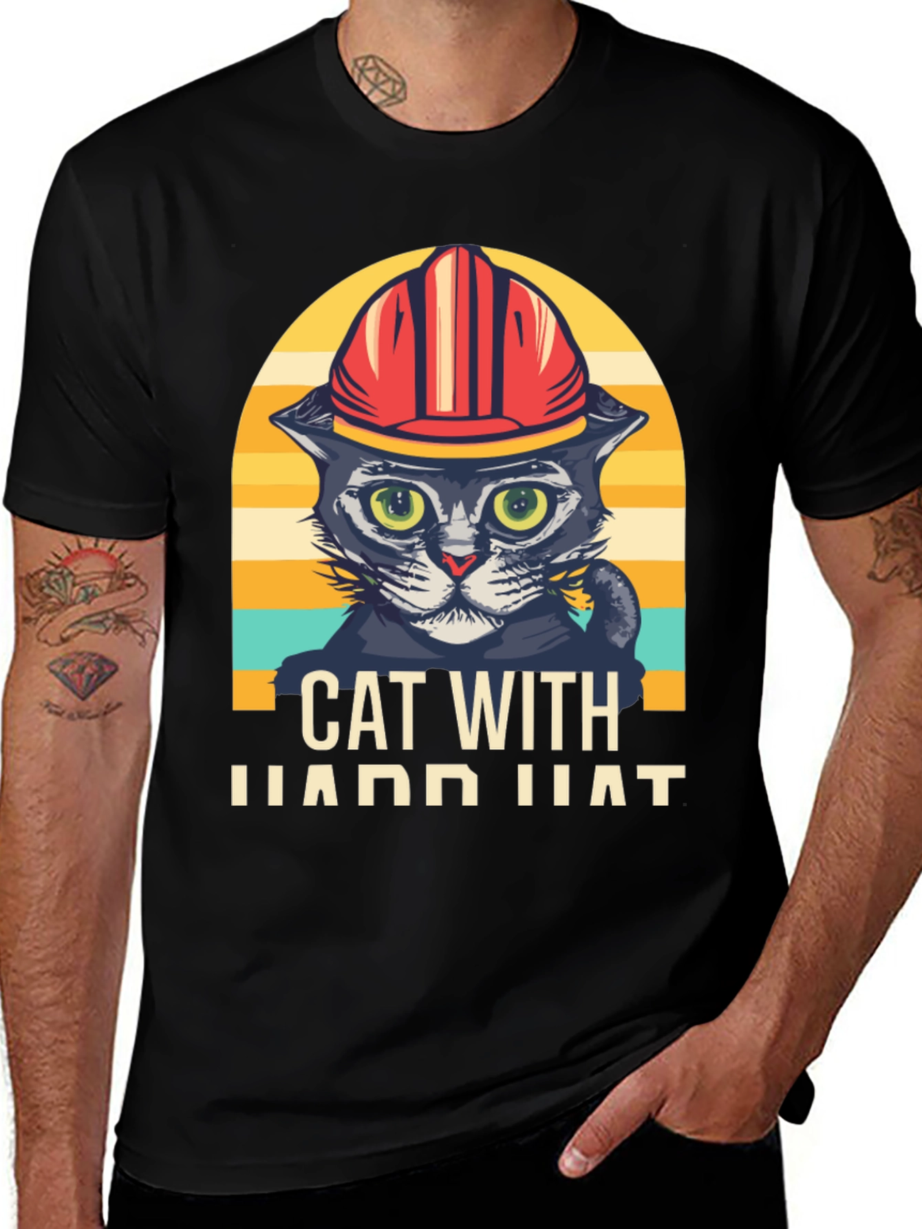 Cat with Hard Hat Graphic T-Shirt
