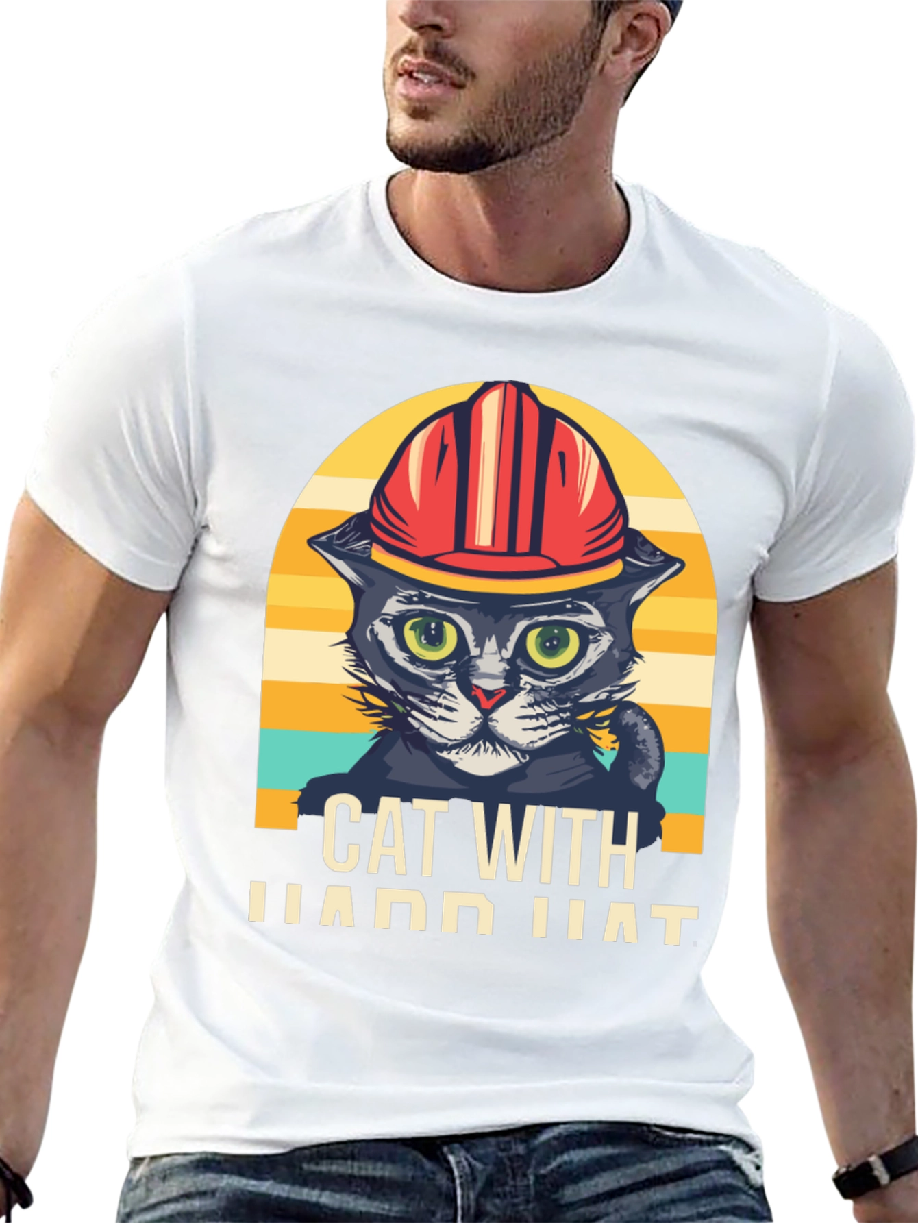 Cat with Hard Hat Graphic T-Shirt