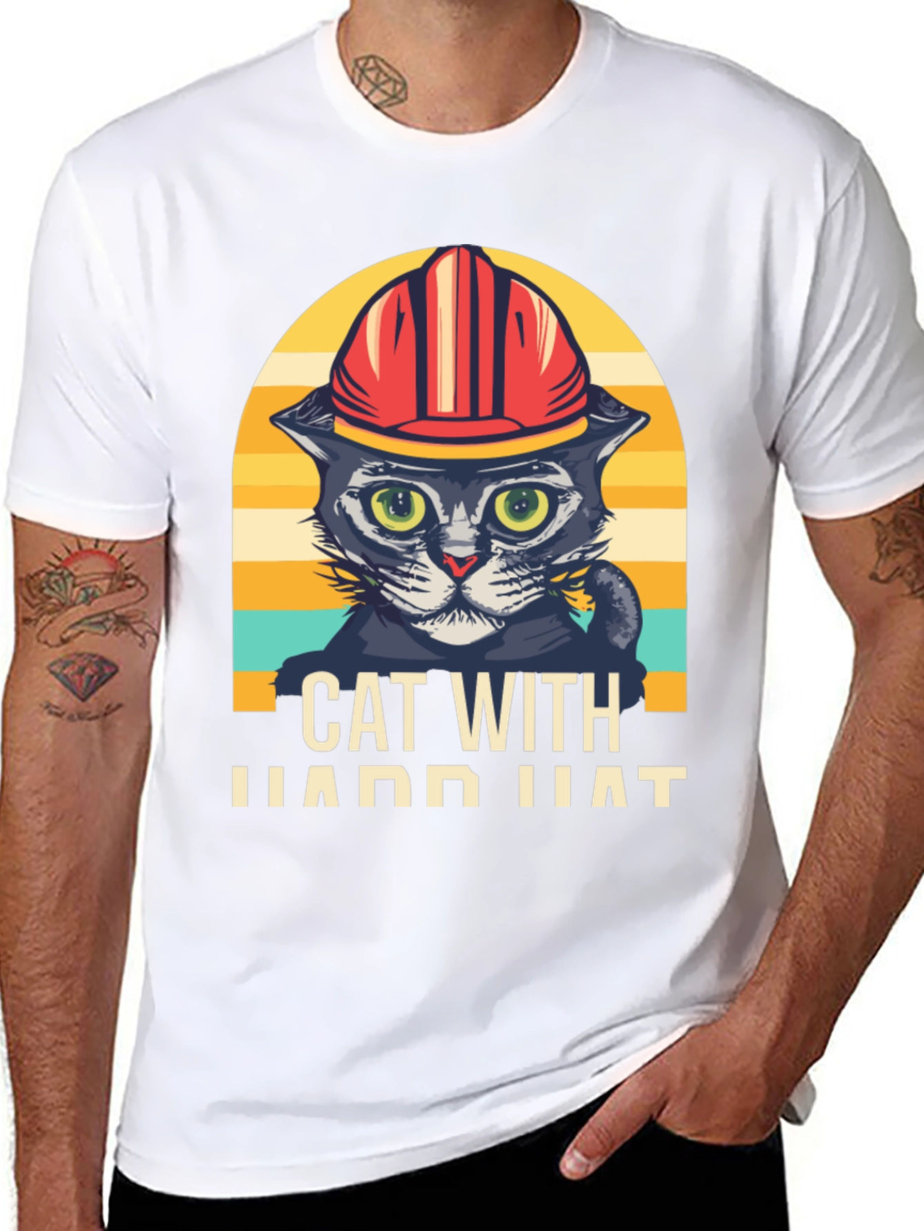 Cat with Hard Hat Graphic T-Shirt