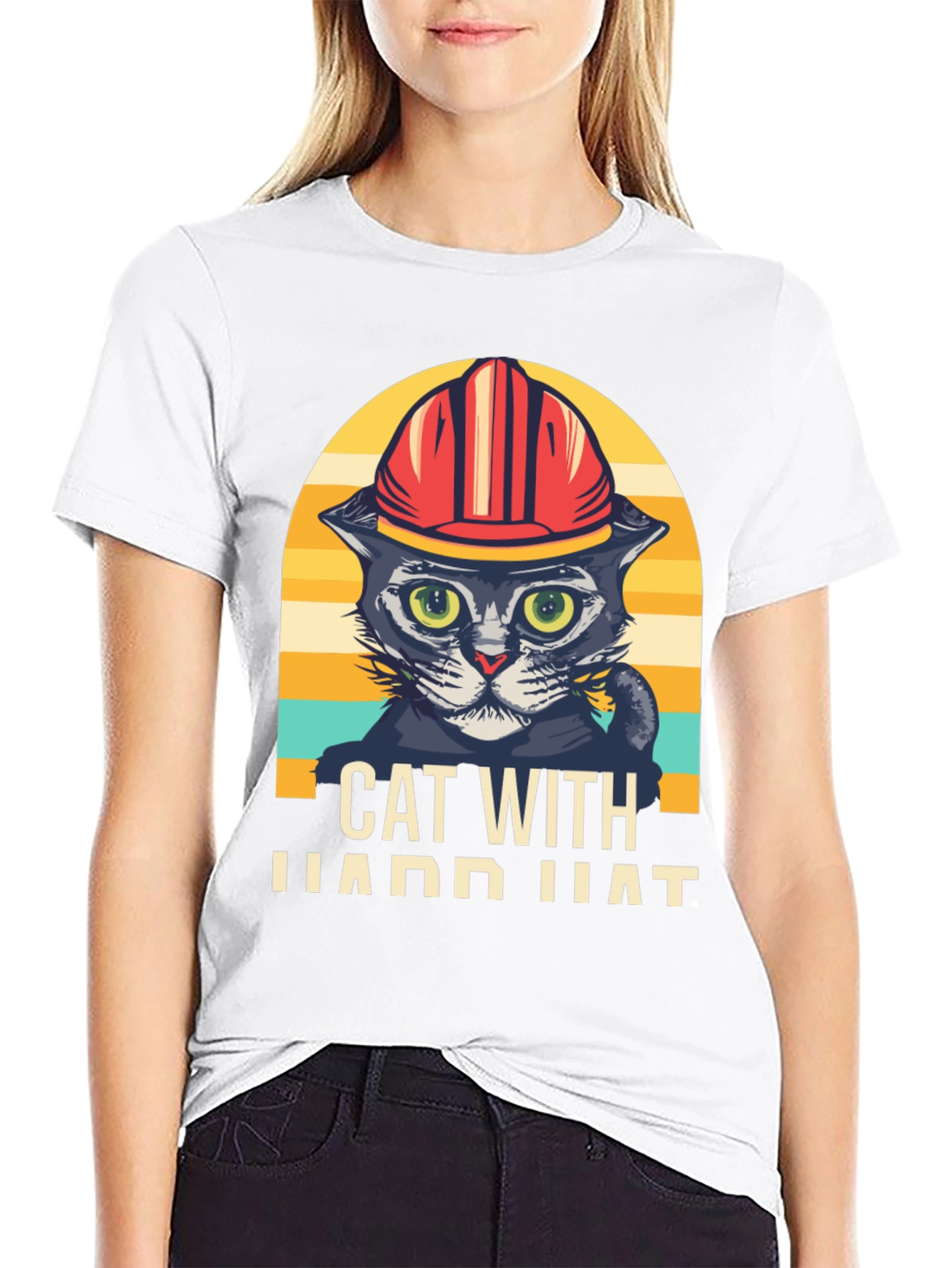 Cat with Hard Hat Graphic T-Shirt