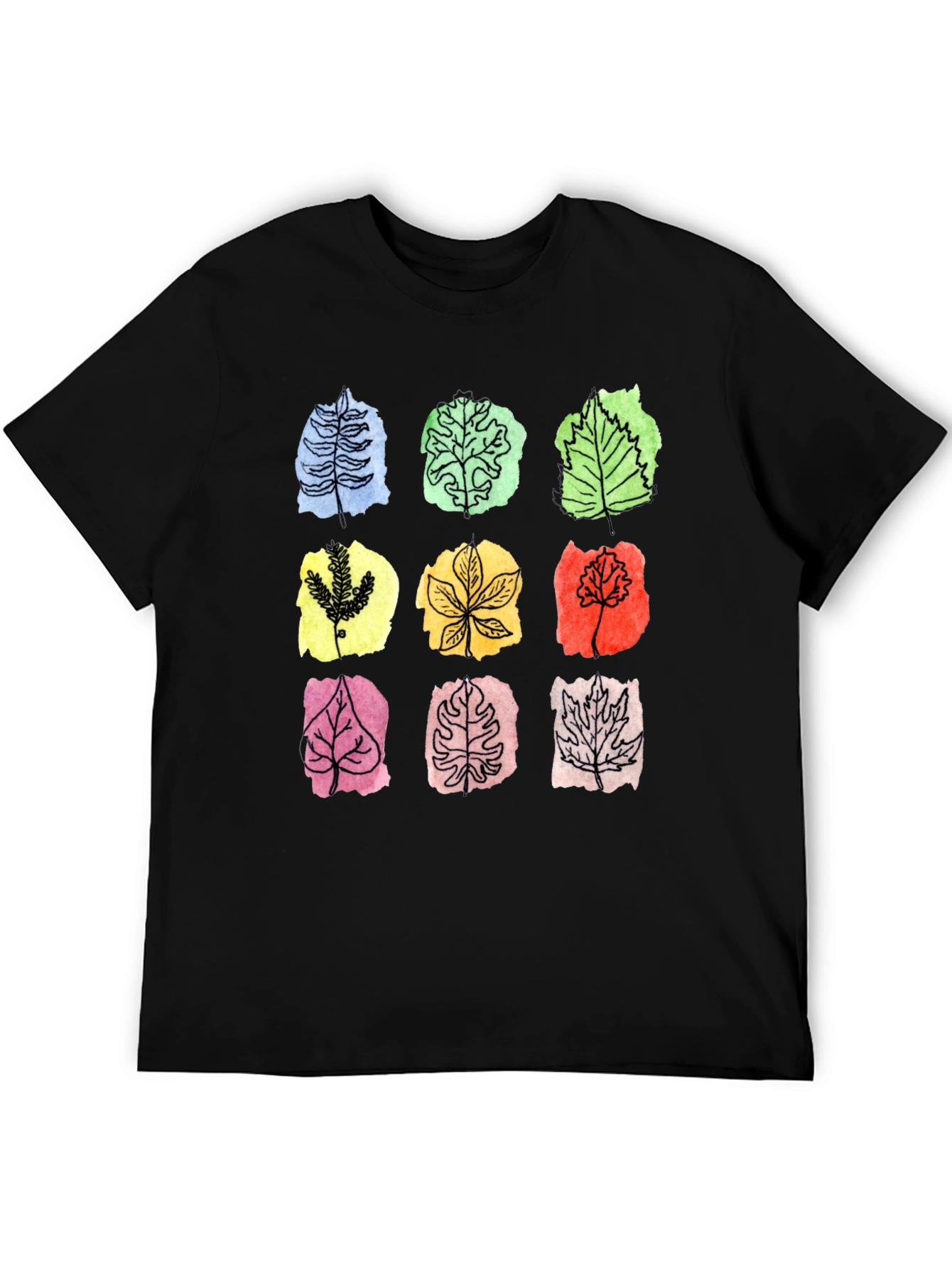 Botanical Leaf Print Black T-Shirt