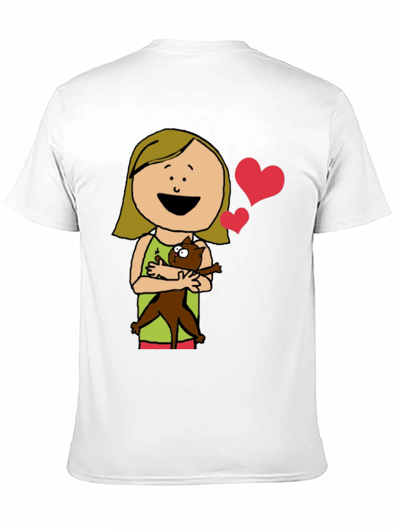 Cartoon Girl with Cat Graphic Tee