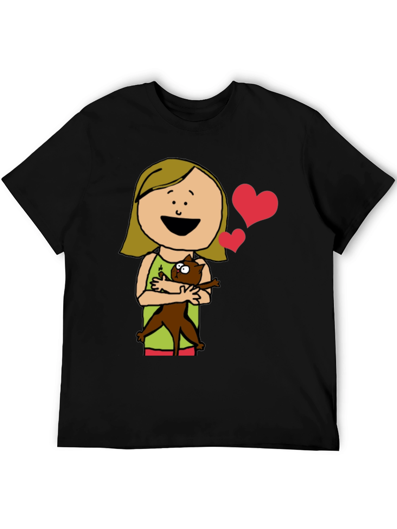 Cartoon Girl with Cat Graphic Tee