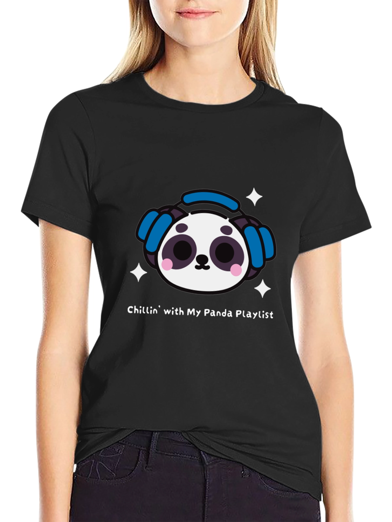 Chillin Panda Playlist Black T-Shirt