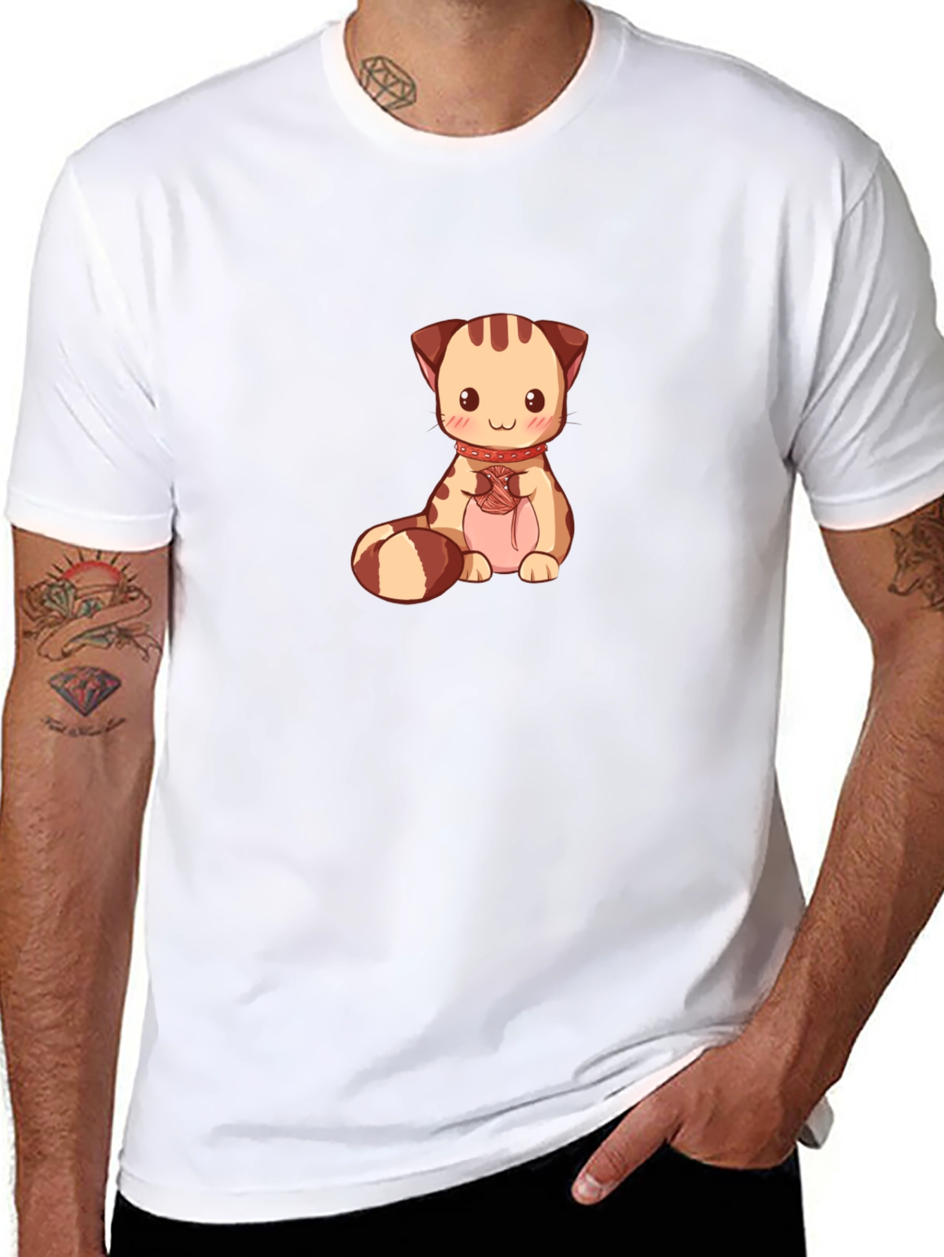 Cute Cartoon Cat Graphic Tee - Black