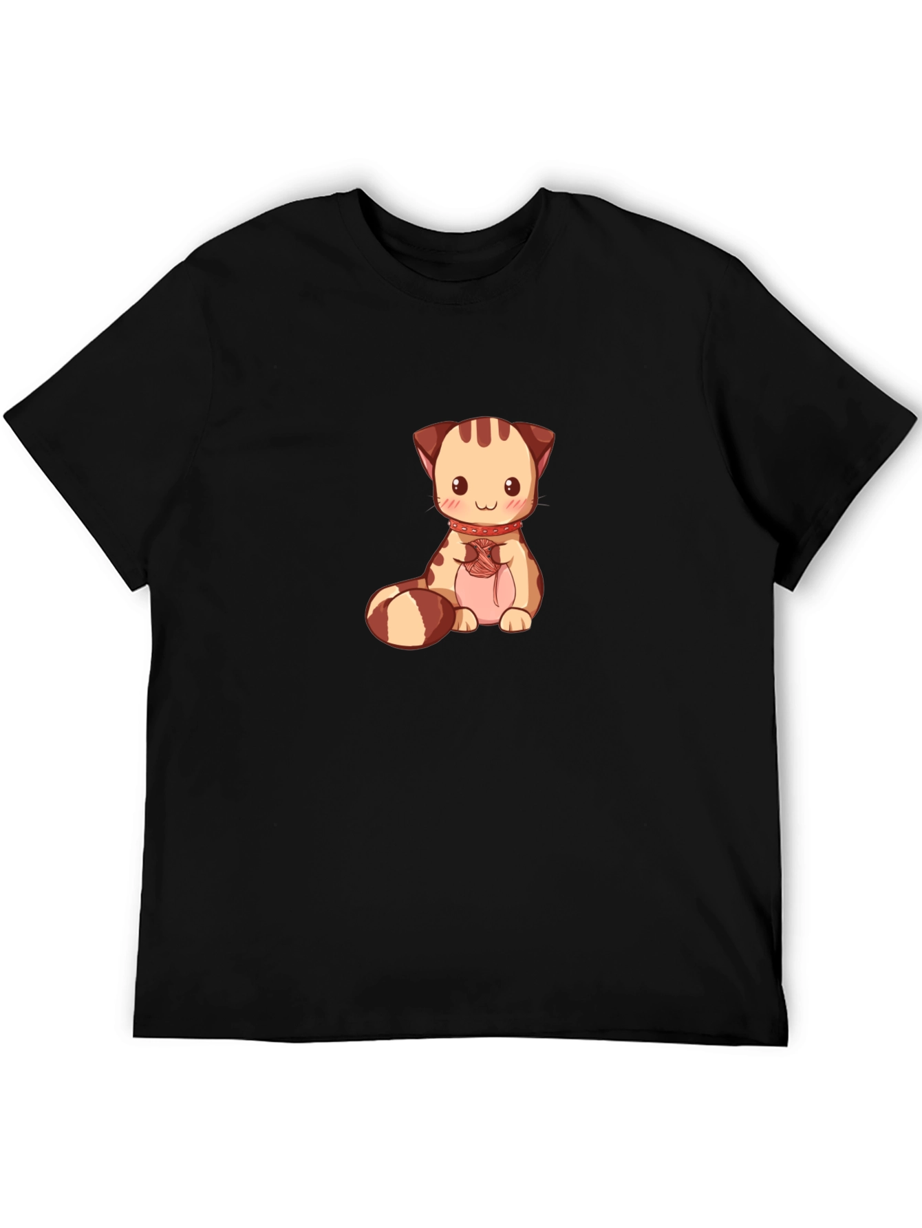 Cute Cartoon Cat Graphic Tee - Black