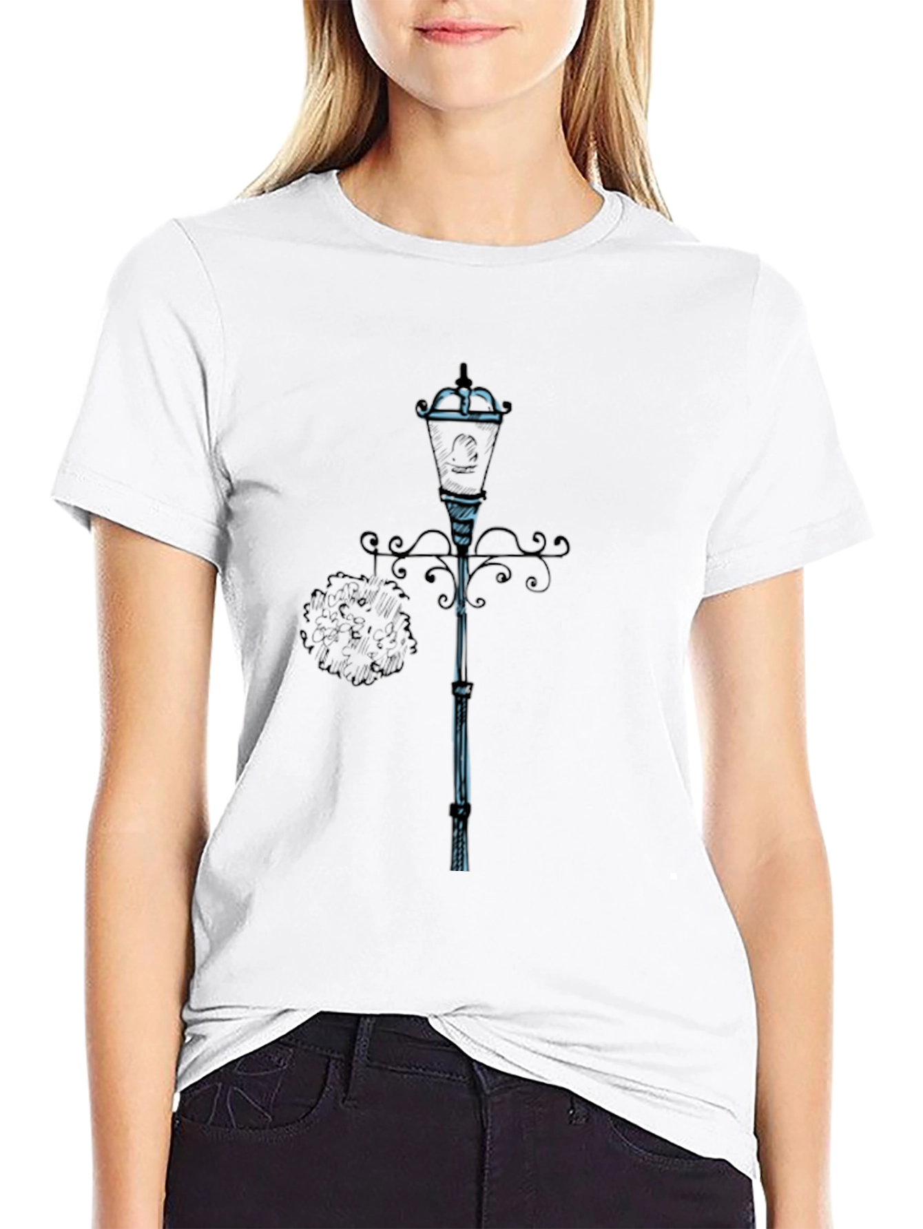 Stylish Black T-Shirt with Lamp Post Design