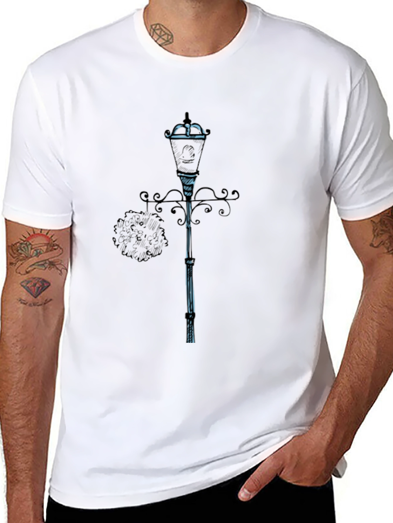 Stylish Black T-Shirt with Lamp Post Design