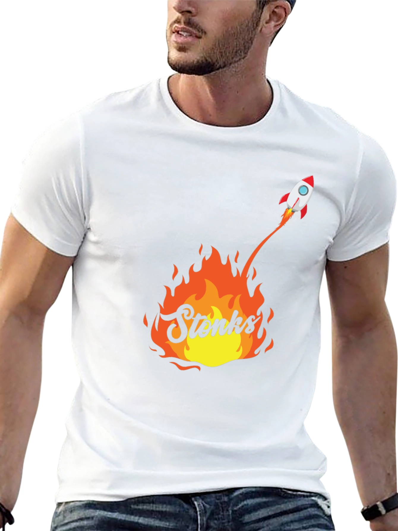 Stonks Rocket T-Shirt - Meme Graphic Tee