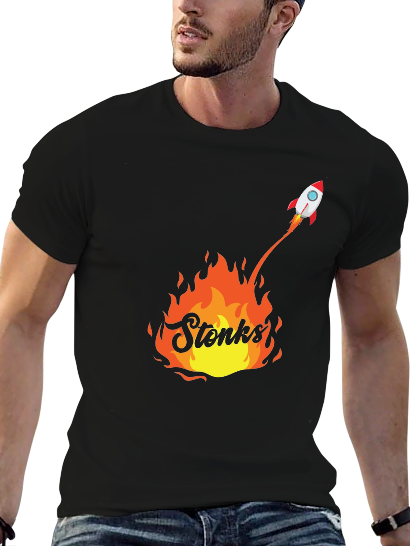 Stonks Rocket T-Shirt - Meme Graphic Tee