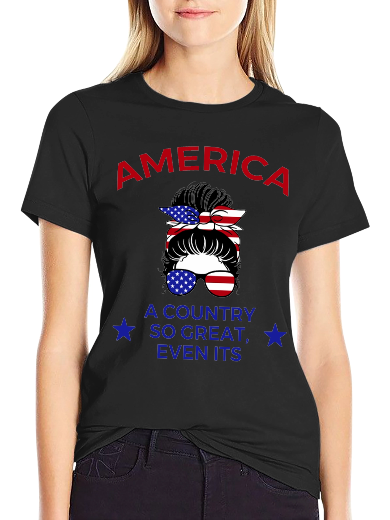 Patriotic Messy Bun T-Shirt