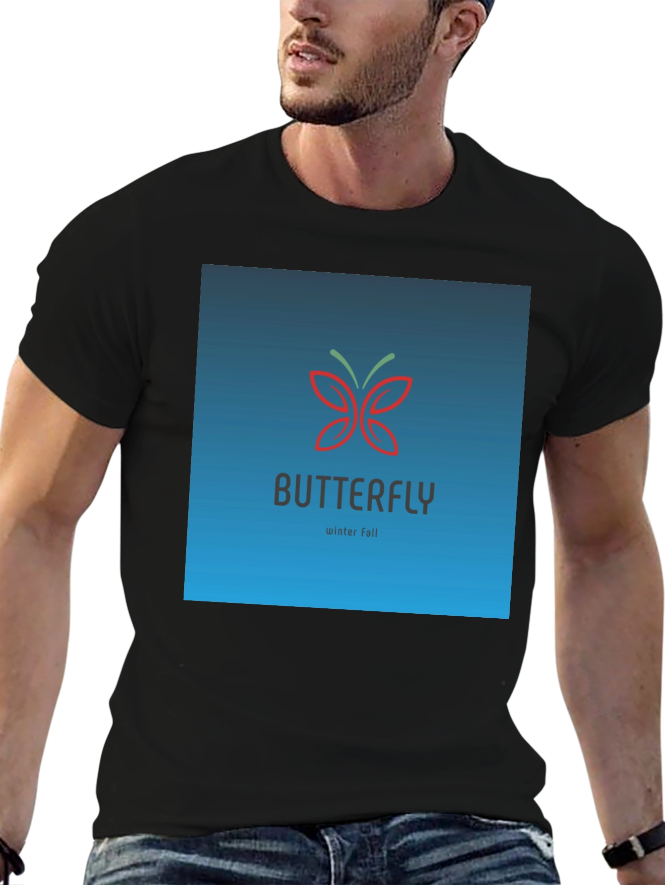 Butterfly Winter Fall Graphic Black T-Shirt