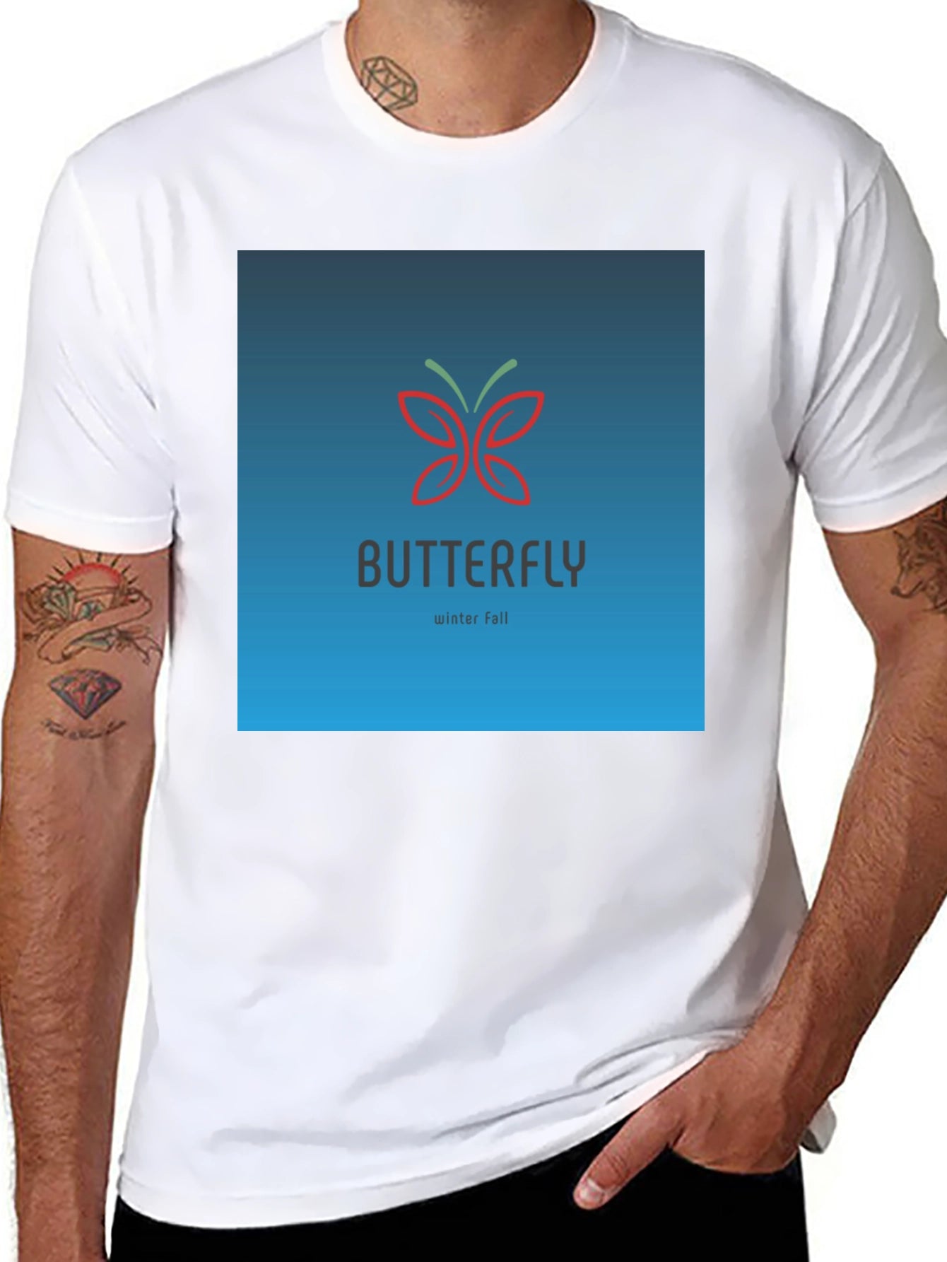 Butterfly Winter Fall Graphic Black T-Shirt