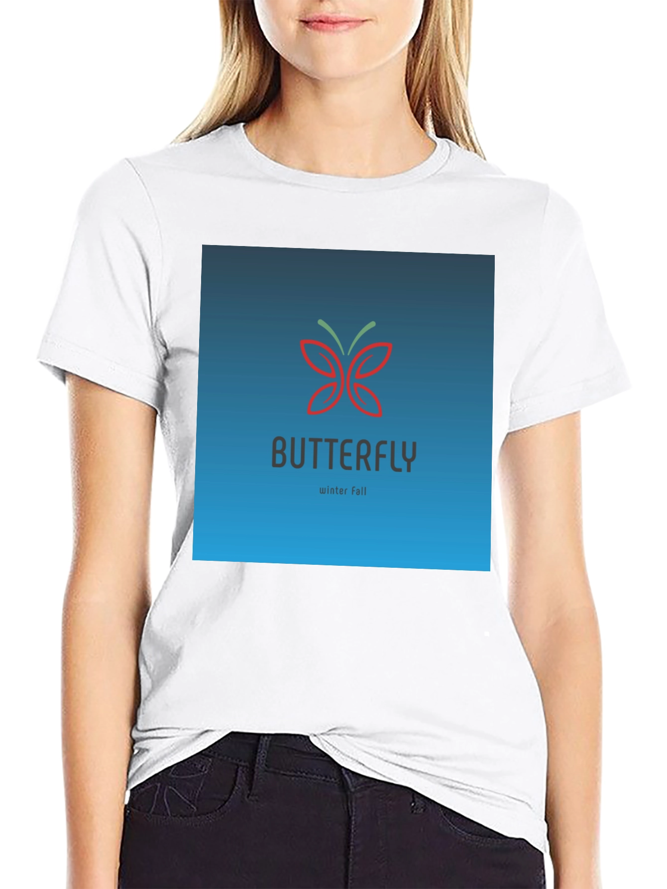 Butterfly Winter Fall Graphic Black T-Shirt
