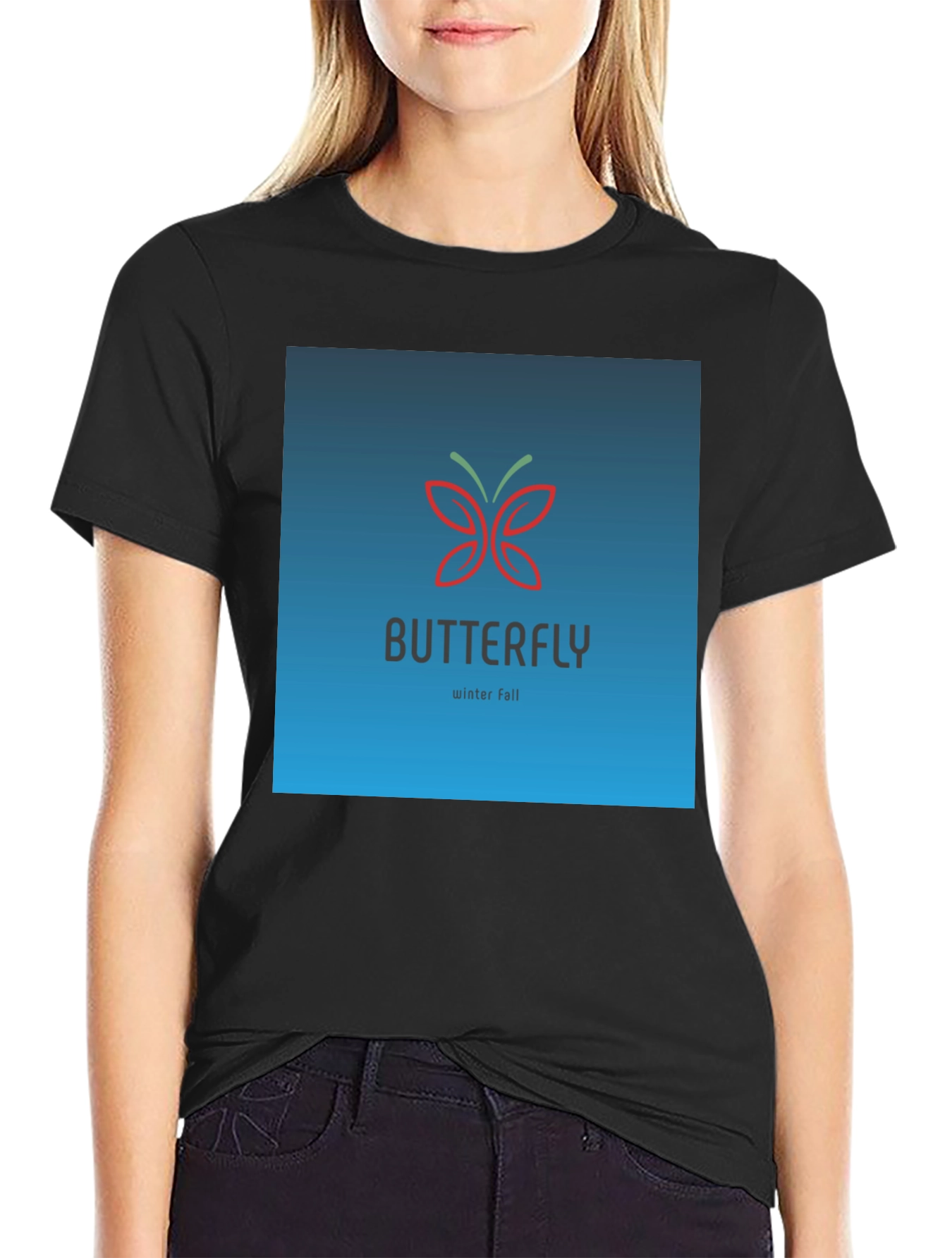 Butterfly Winter Fall Graphic Black T-Shirt